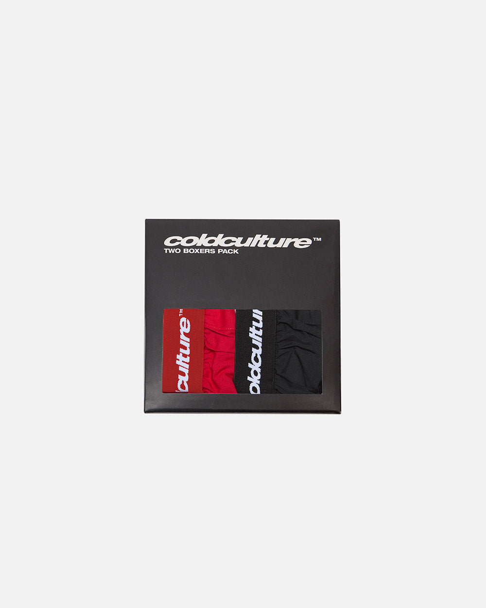 SCRIPT BOXERS PACK RED/ BLACK - red and black script print boxers, front view - Cold Culture #packshot