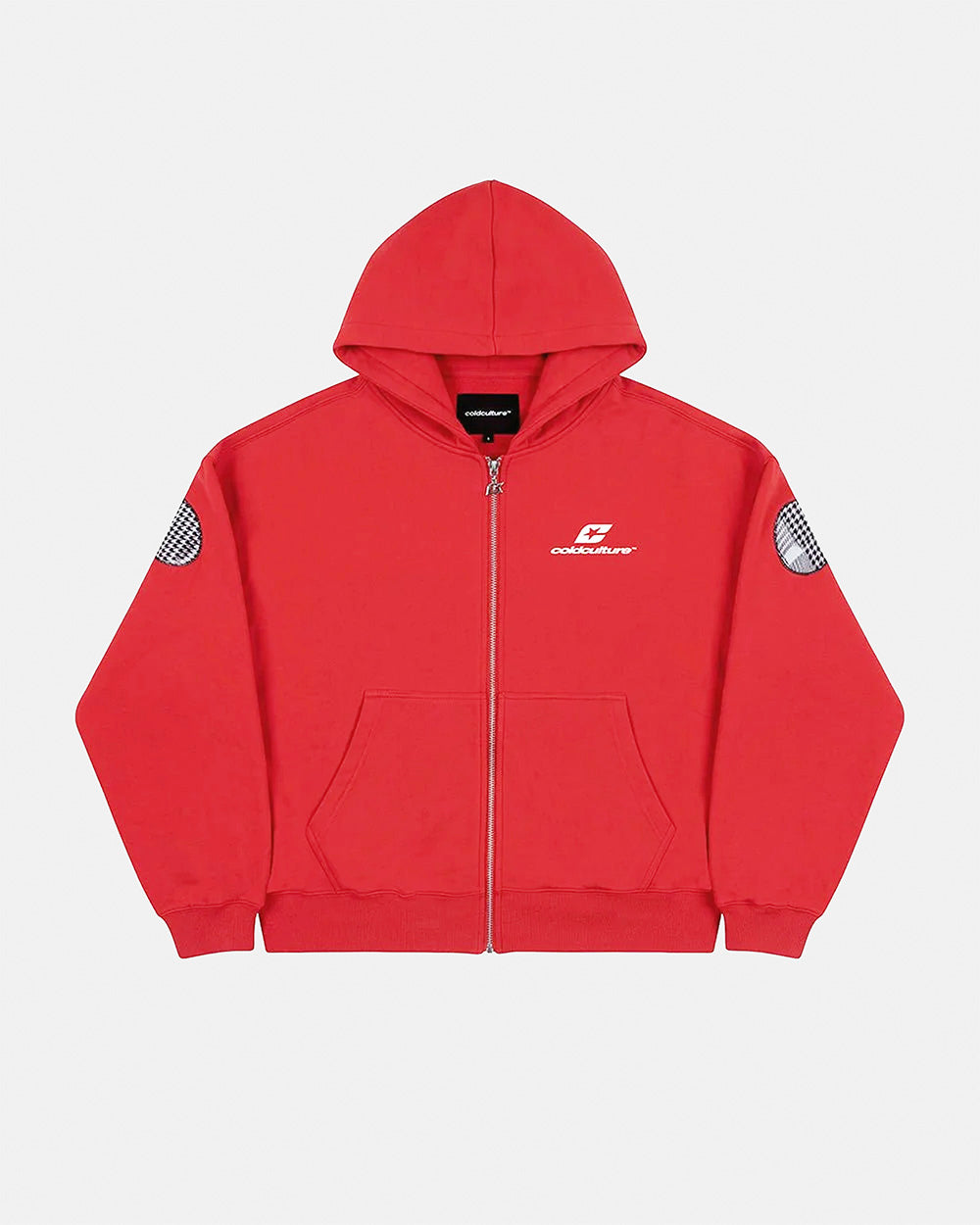TARTAN DISTRESS CURVED ZIP HOODIE RED - Cold Culture #packshot