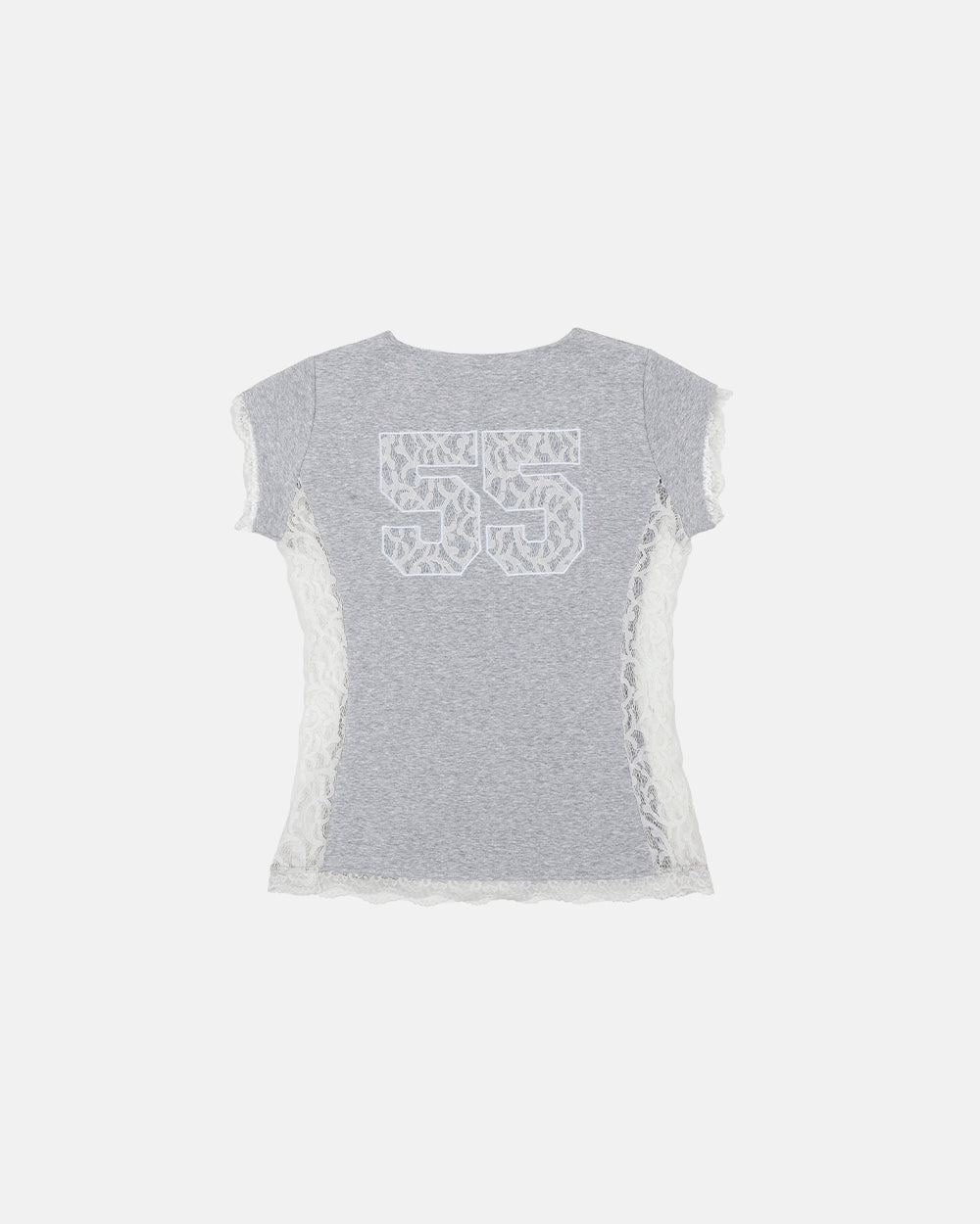 CLUB BABY TEE HEATHER GREY - heather grey lace panel tee, back view - Cold Culture #packshot
