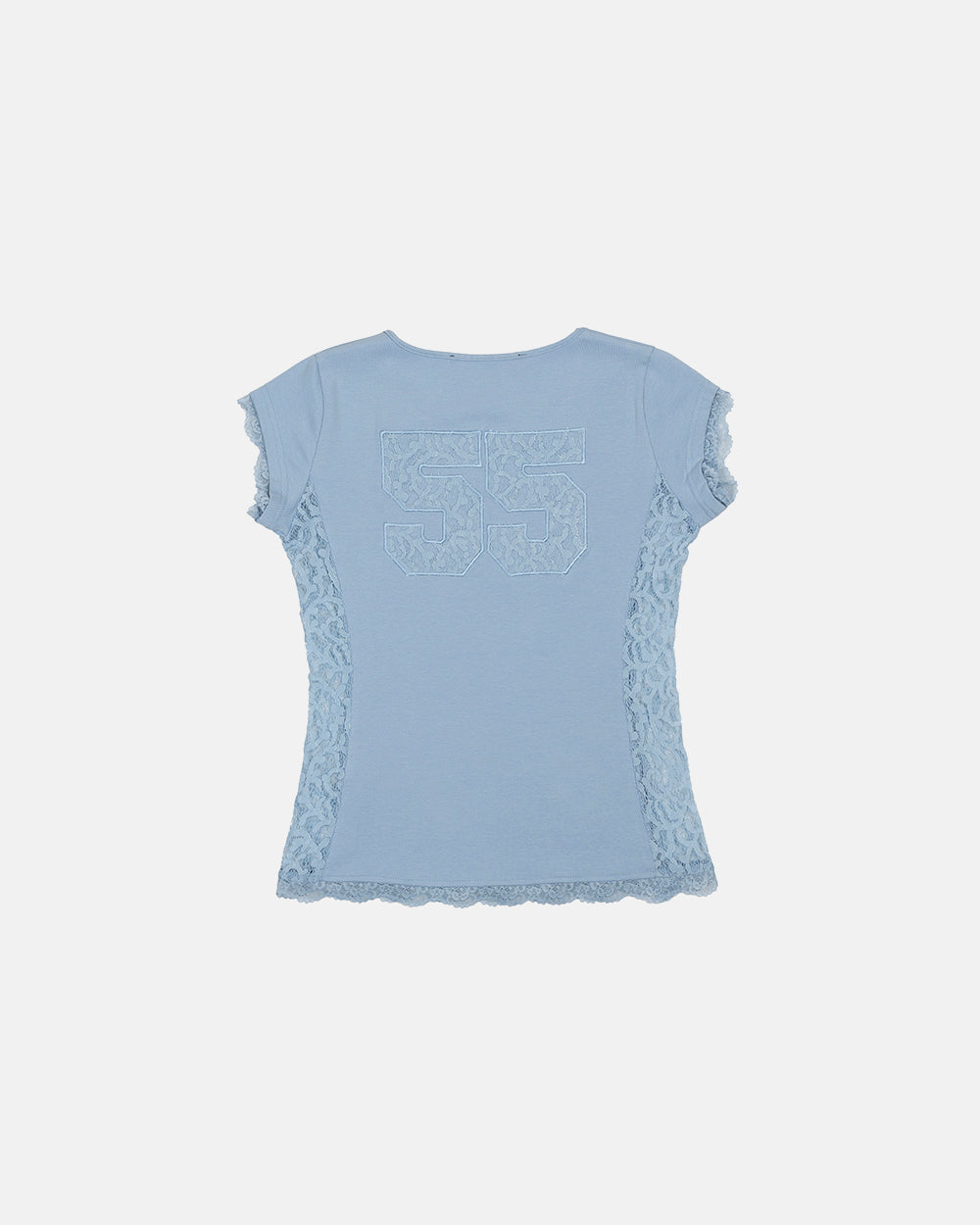 CLUB BABY TEE BABY BLUE - baby blue lace panel tee, back view - Cold Culture #packshot