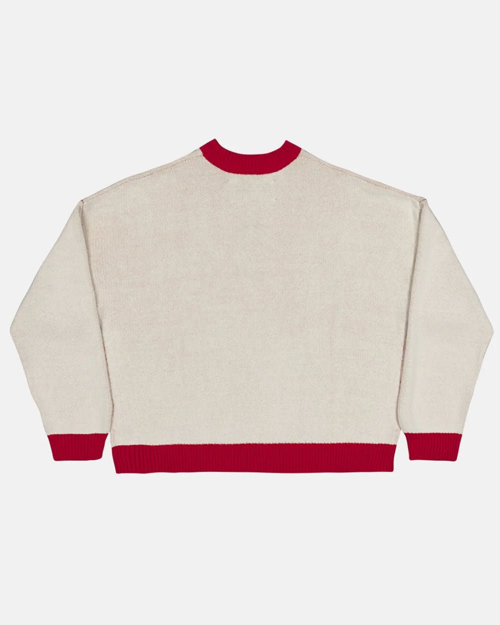 ACADEMY KNIT ACID WHITE - cream knit sweater with red trim, back view - Cold Culture #packshot