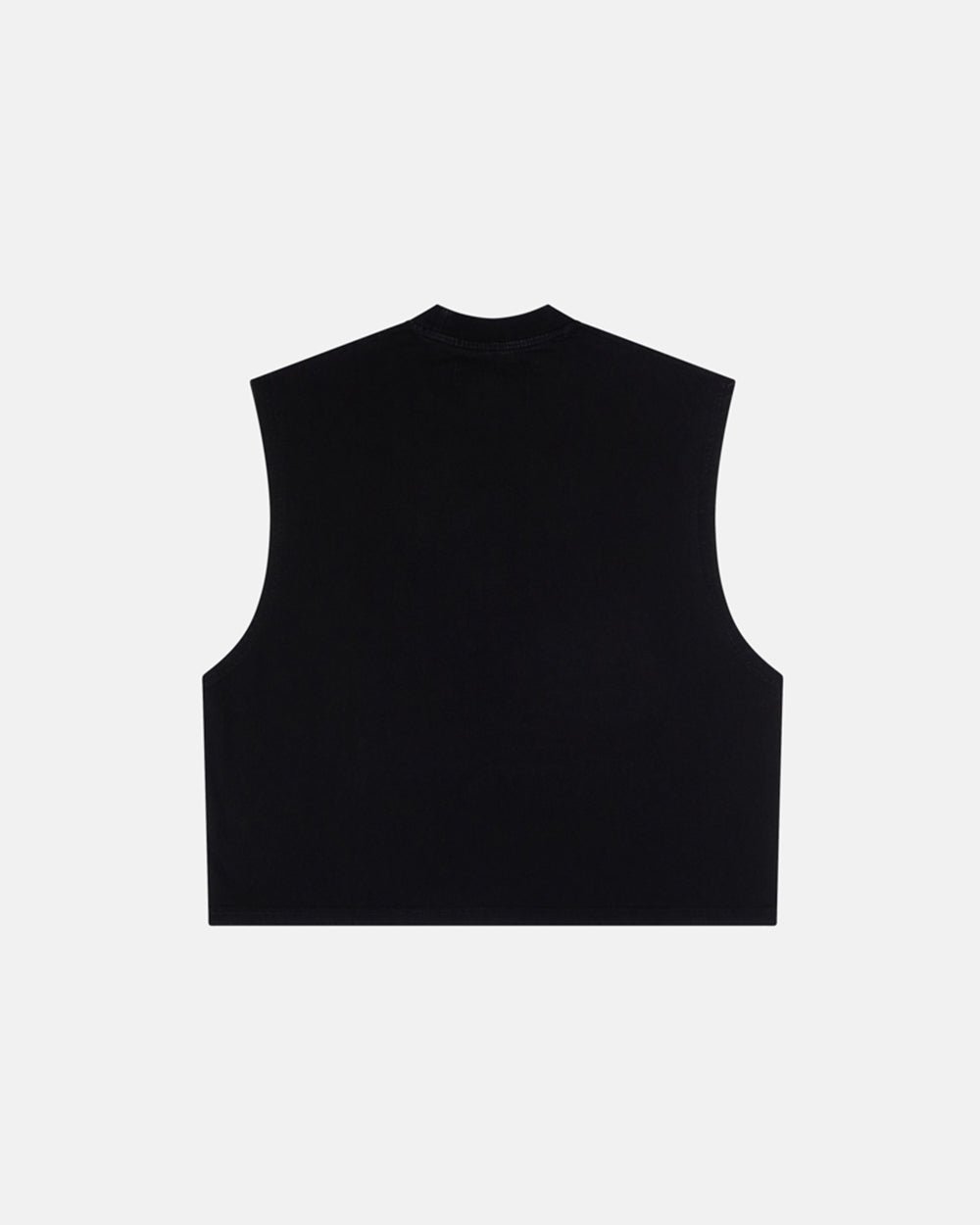 ACID BLACK BOXY TANK - black boxy sleeveless tee, back view - Cold Culture #packshot