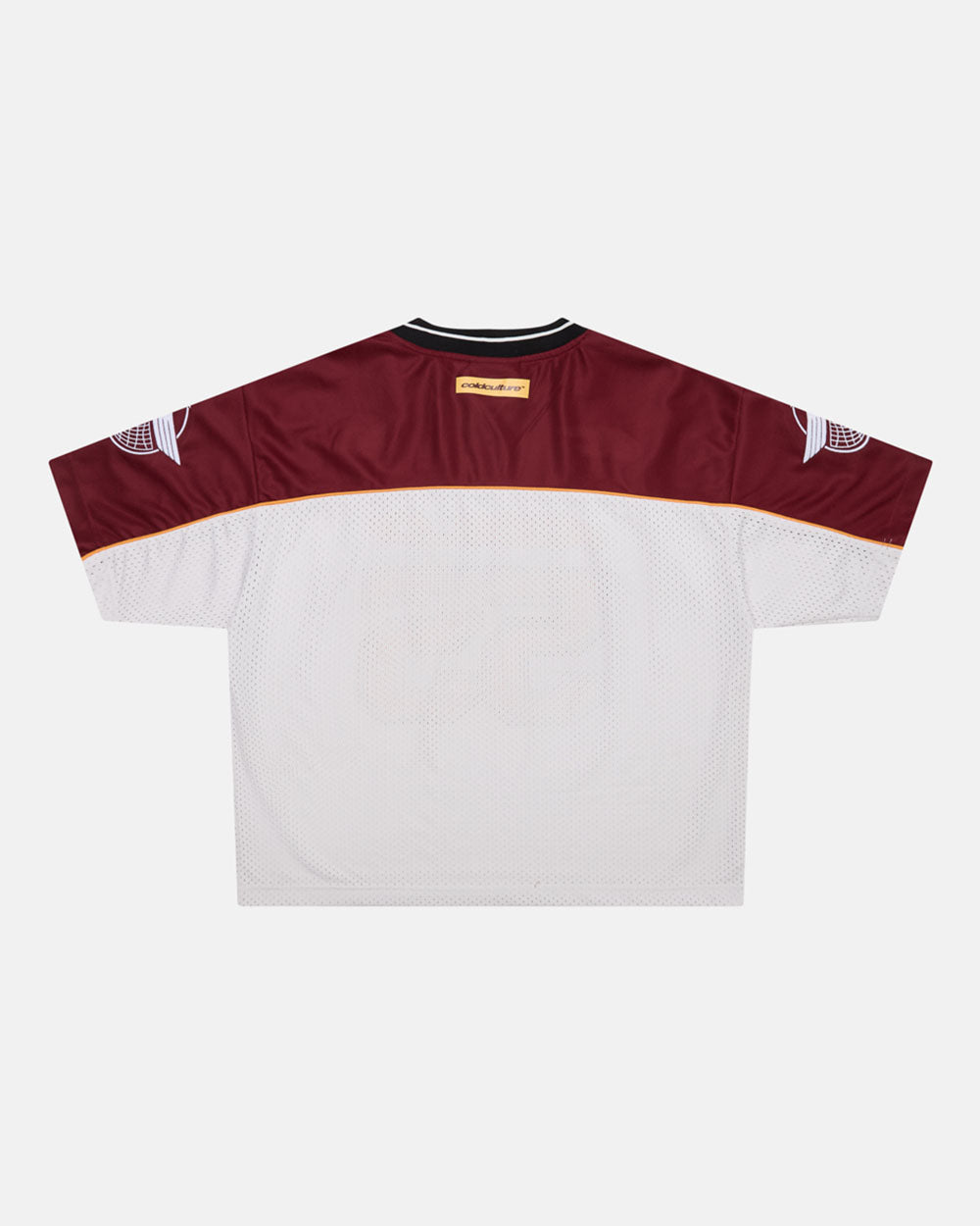 AERO STEED TEE CREAM/BURGUNDY - cream and burgundy mesh jersey tee, back view - Cold Culture #packshot