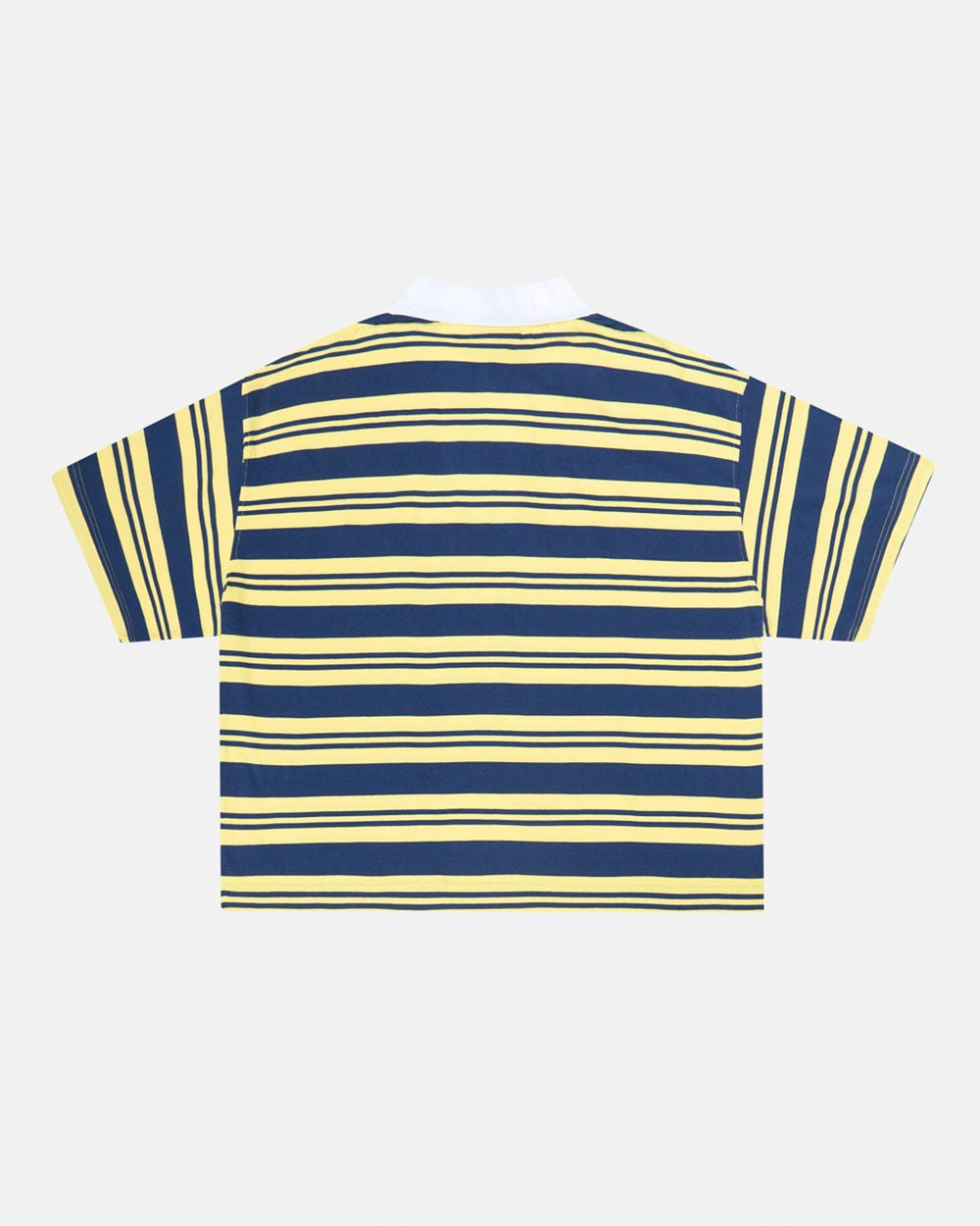 AEROSTRIPES POLO YELLOW/BLUE - yellow and blue striped polo shirt, back view - Cold Culture #packshot