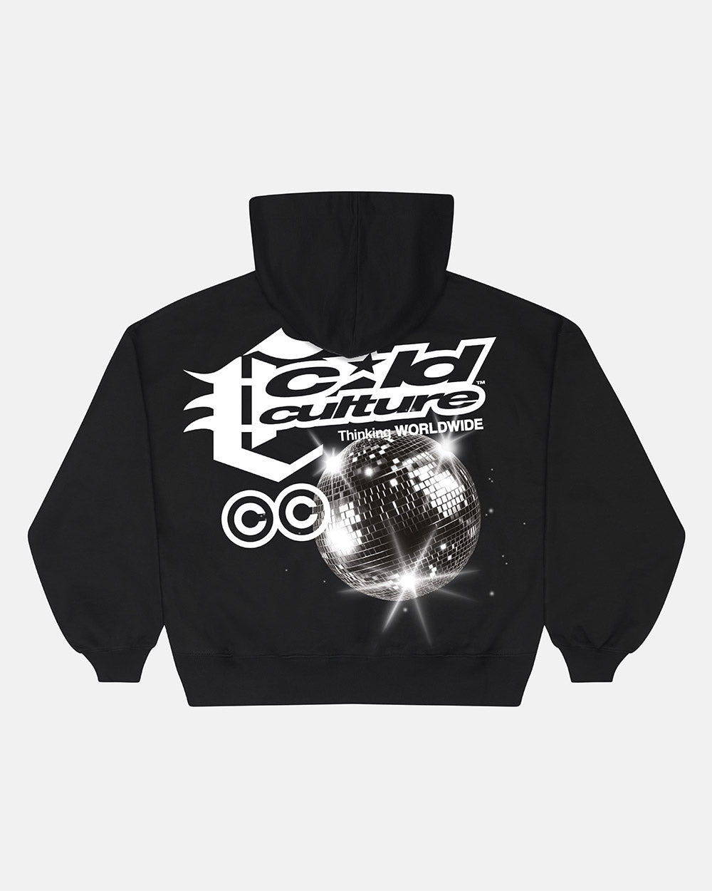 AFTER DARK HOODIE BLACK - black graphic print hoodie, back view - Cold Culture #packshot