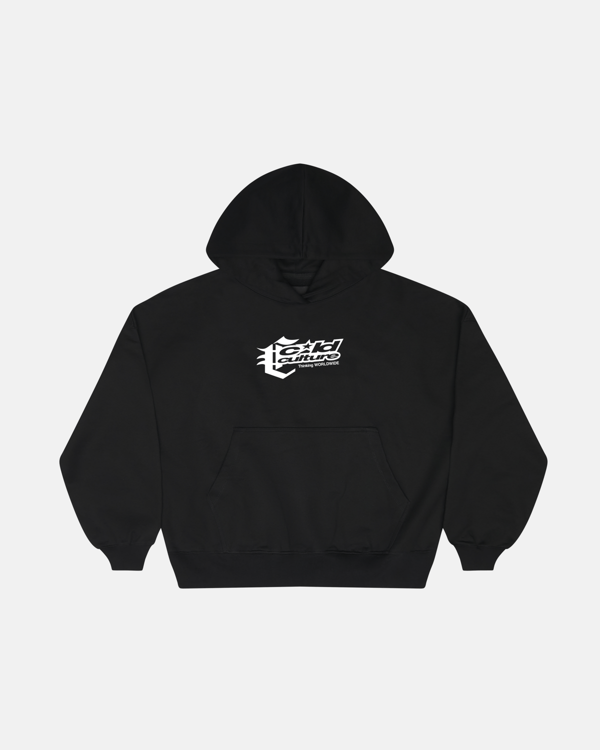 AFTER DARK HOODIE BLACK - black graphic print hoodie, front view - Cold Culture #packshot