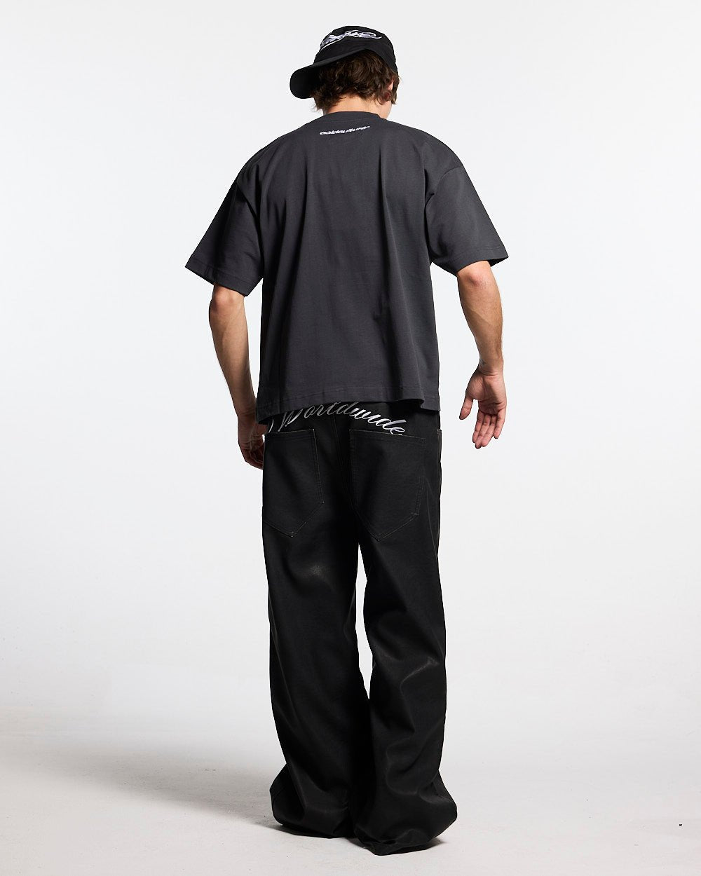 ALL STARS TEE DARK GREY - dark grey graphic print tee, back view on male model - Cold Culture #man