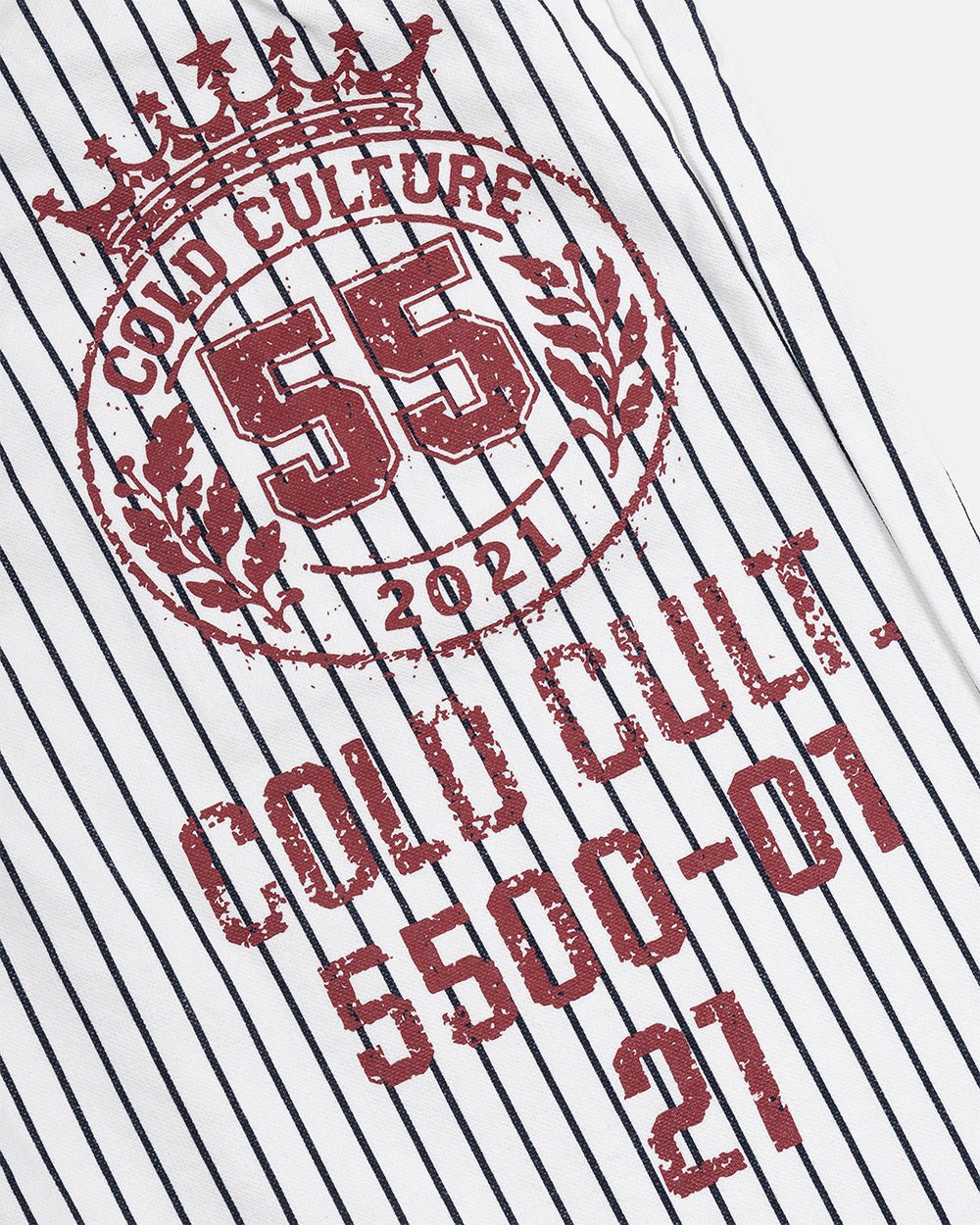 ARMED SAILOR V2 SHORTS WHITE - white pinstriped shorts, detail close-up - Cold Culture