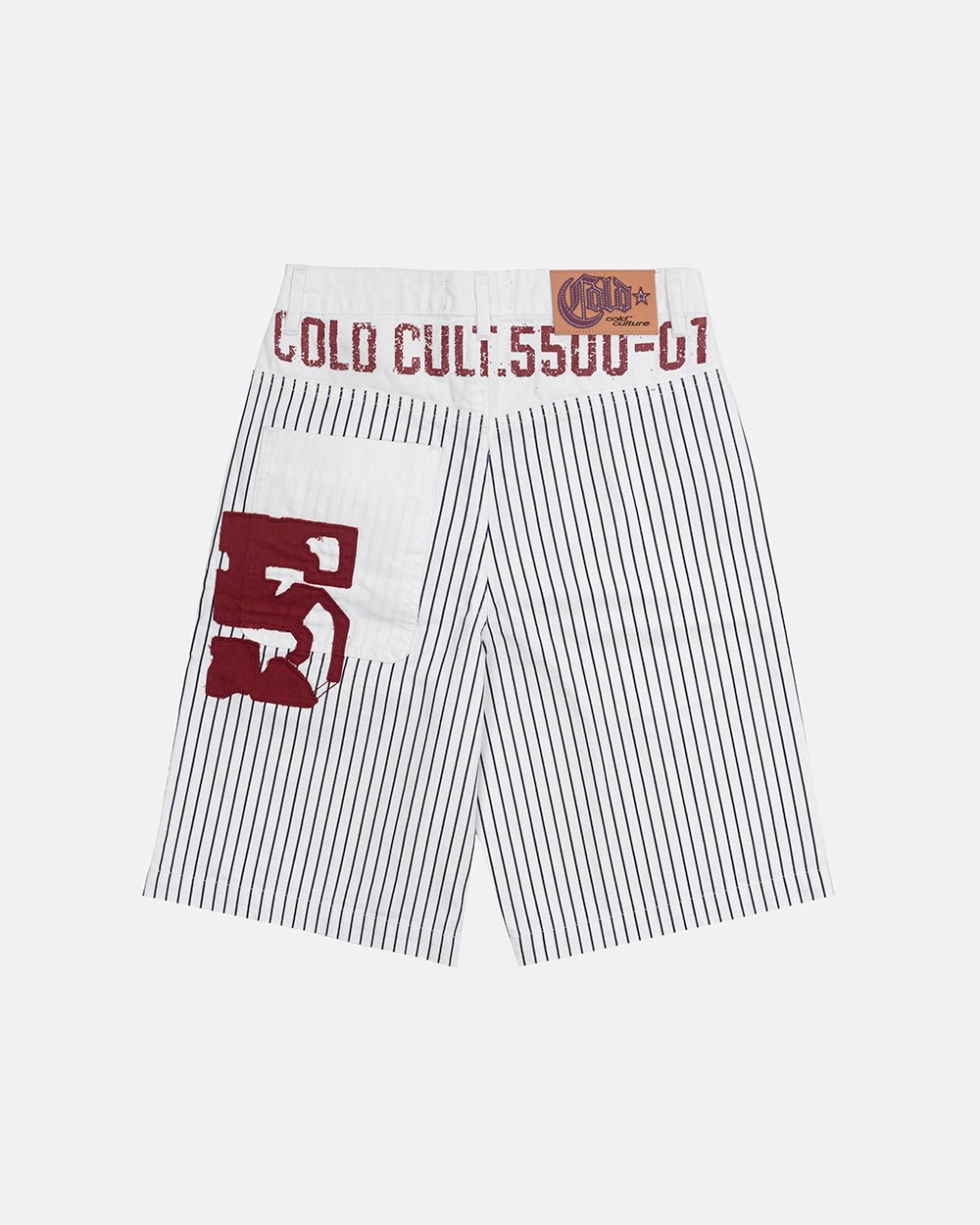 ARMED SAILOR V2 SHORTS WHITE - white pinstriped shorts, back view - Cold Culture #packshot