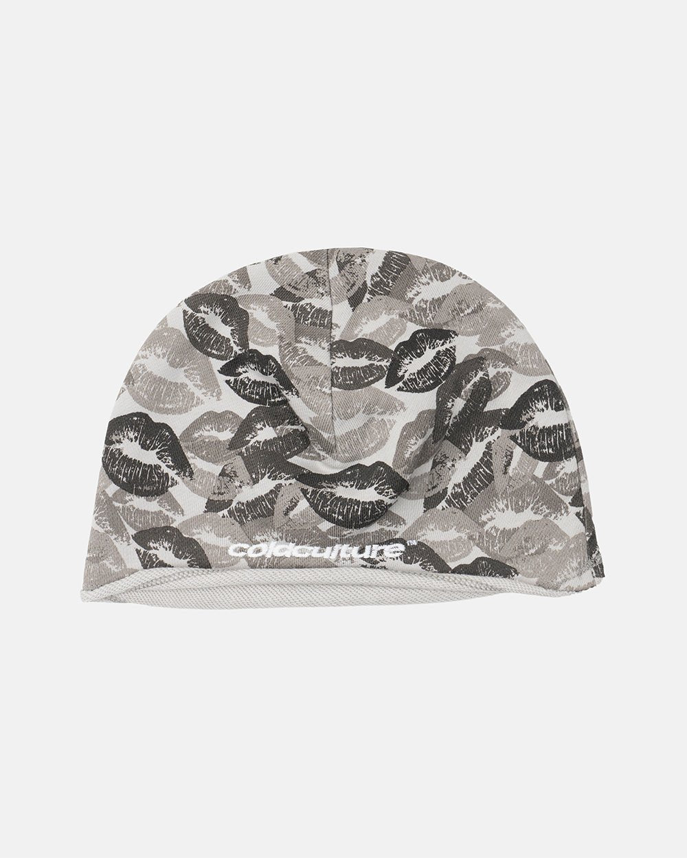 ARMOUR BEANIE LIGHT GREY - light grey graphic print beanie, front view - Cold Culture #packshot