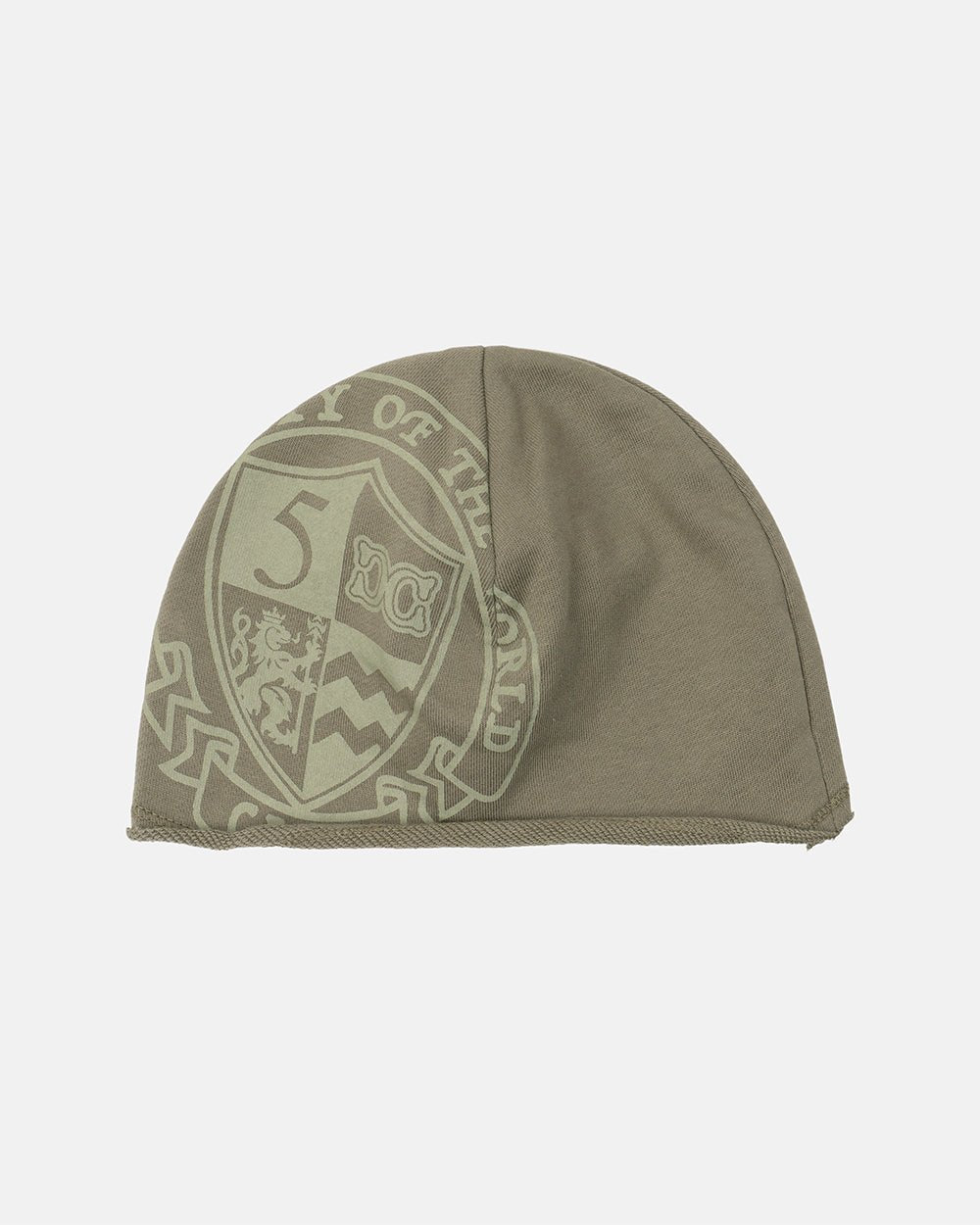 ARMOUR BEANIE MILITARY GREEN - military green graphic print beanie, front view - Cold Culture #packshot