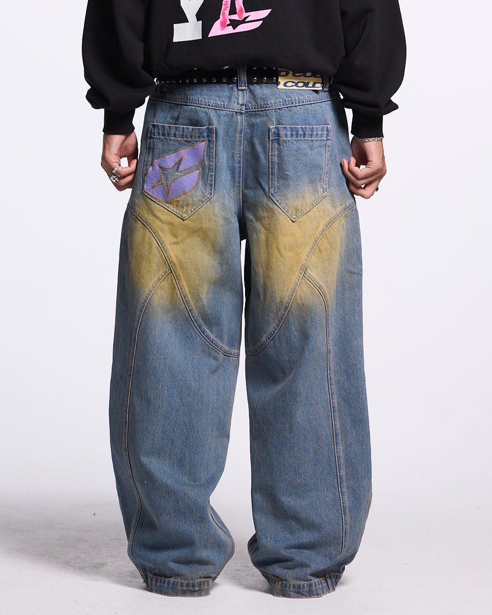 ARTWEAR JEANS BLUE DENIM - washed blue denim pants, back view on male model - Cold Culture