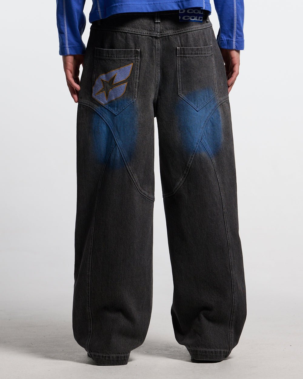 ARTWEAR JEANS GREY DENIM - grey washed denim pants, back view on male model - Cold Culture