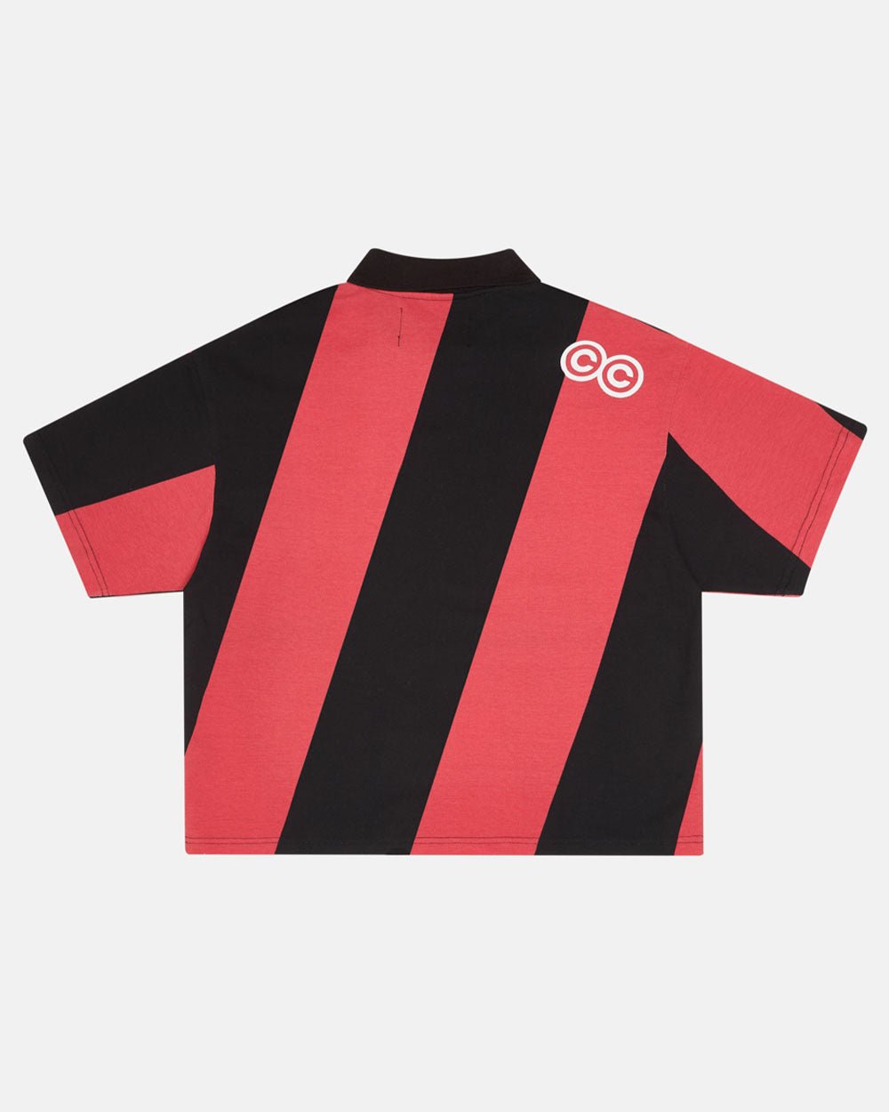 ASLANT STRIPES POLO TEE BLACK AND RED - red and black striped polo shirt, back view - Cold Culture #packshot