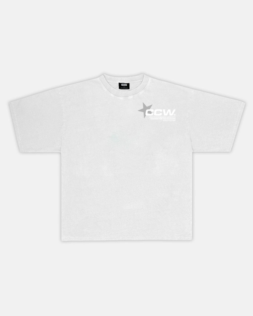 ASTRO TEE LIGHT GREY - light grey star print tee, front view - Cold Culture #packshot