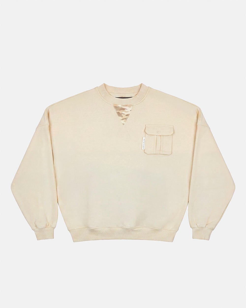 AUTHORITY CAMO CREWNECK CREAM - cream crewneck sweatshirt, front view - Cold Culture #packshot