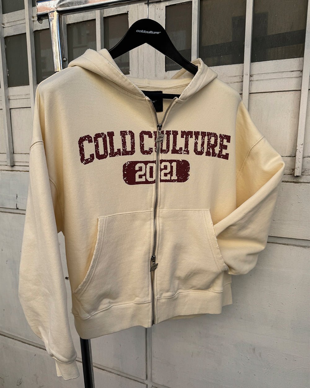 AVIATOR ZIP HOODIE WHITE - white graphic zip-up hoodie, front view - Cold Culture