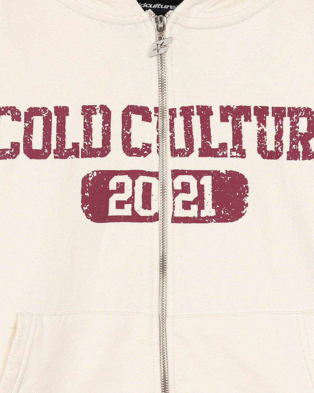 AVIATOR ZIP HOODIE WHITE - white graphic zip-up hoodie, detail close-up - Cold Culture