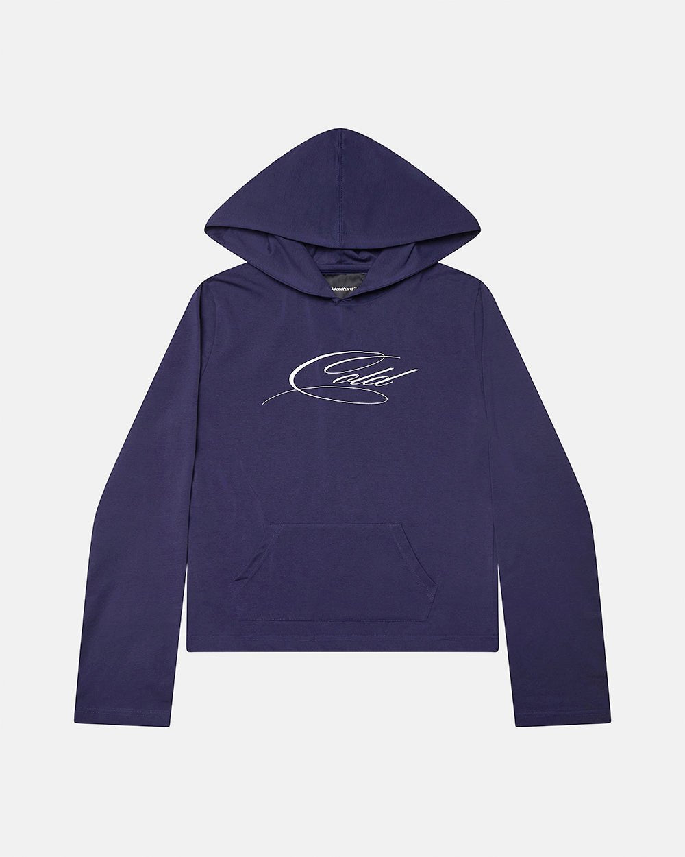BABY SCRIPT HOODIE BLUE - blue women's hoodie, front view - Cold Culture #packshot