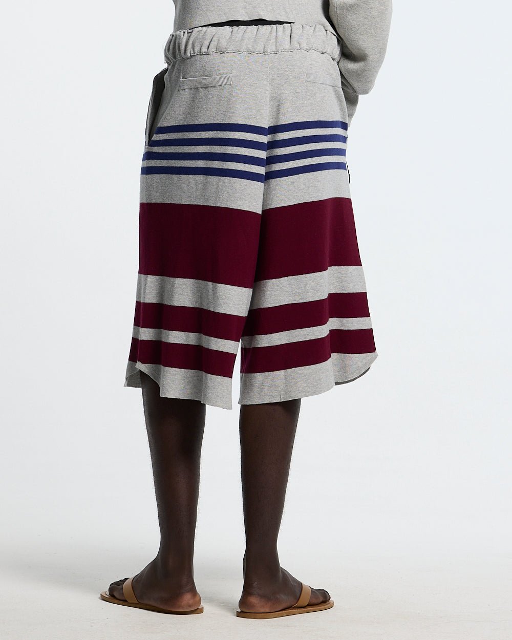 BAIT KNIT SHORT HEATHER GREY - heather grey striped knit shorts, back view on male model - Cold Culture
