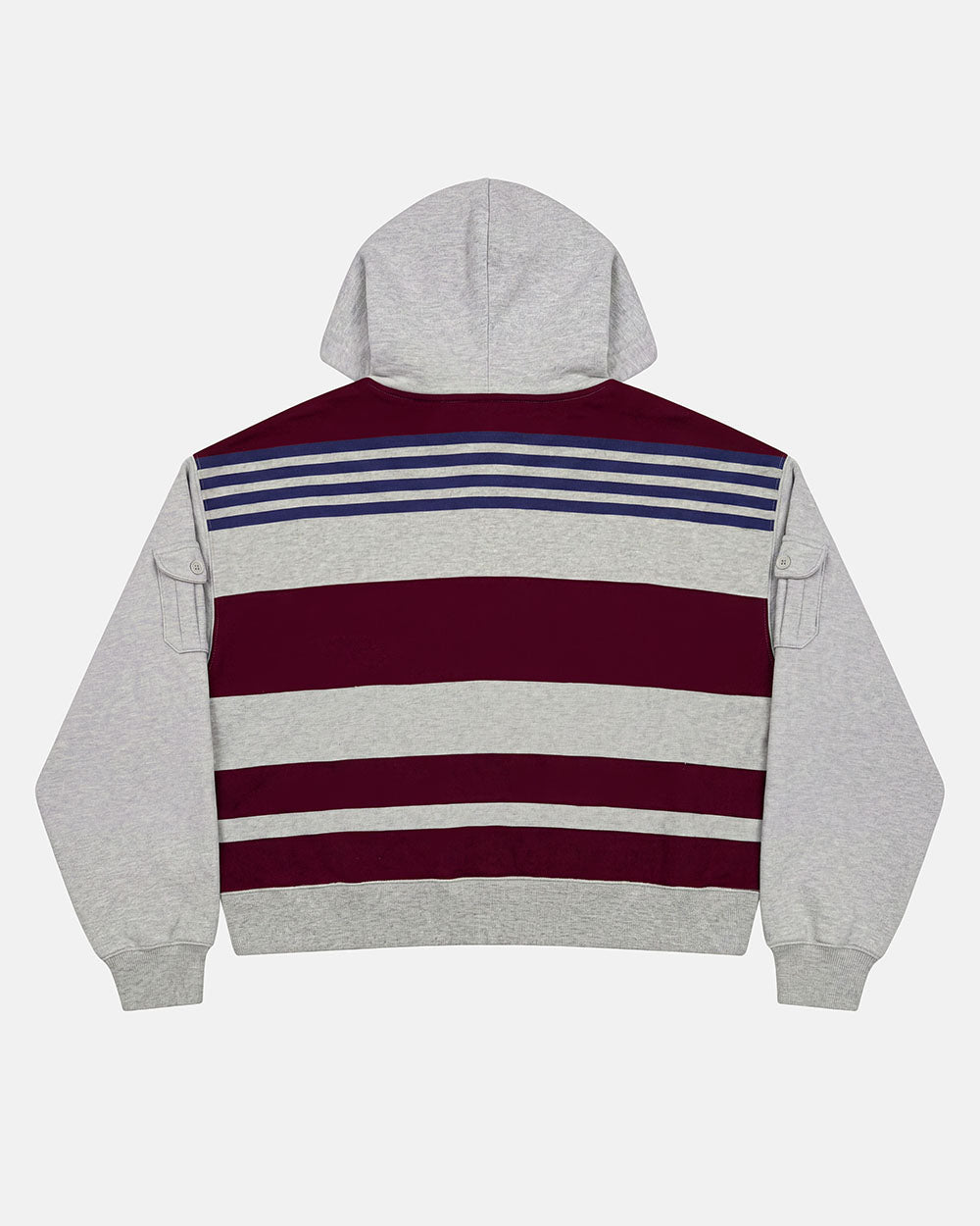 BAIT ZIP KNIT HOODIE HEATHER GREY - heather grey striped knit sweater, back view - Cold Culture #packshot