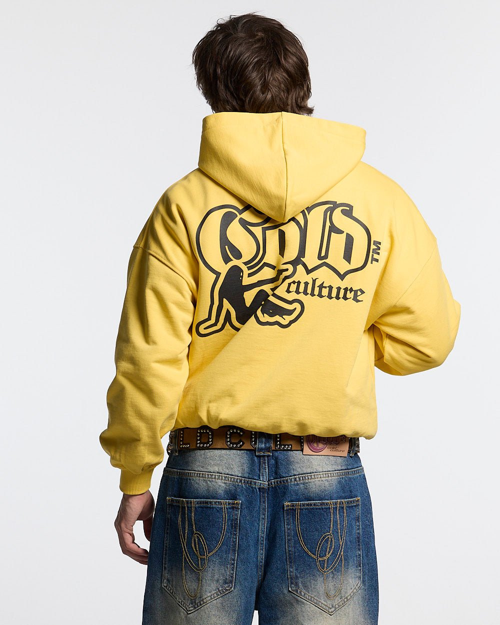 BANG BANG HOODIE YELLOW - yellow graphic print hoodie, back view on male model - Cold Culture