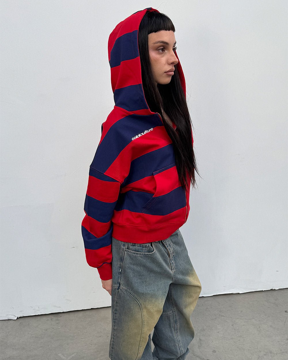 BARNA ZIP HOODIE RED & DAR BLUE - Cold Culture #woman