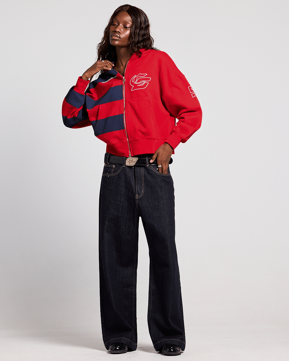 BARNA ZIP HOODIE RED & DAR BLUE - Cold Culture #woman