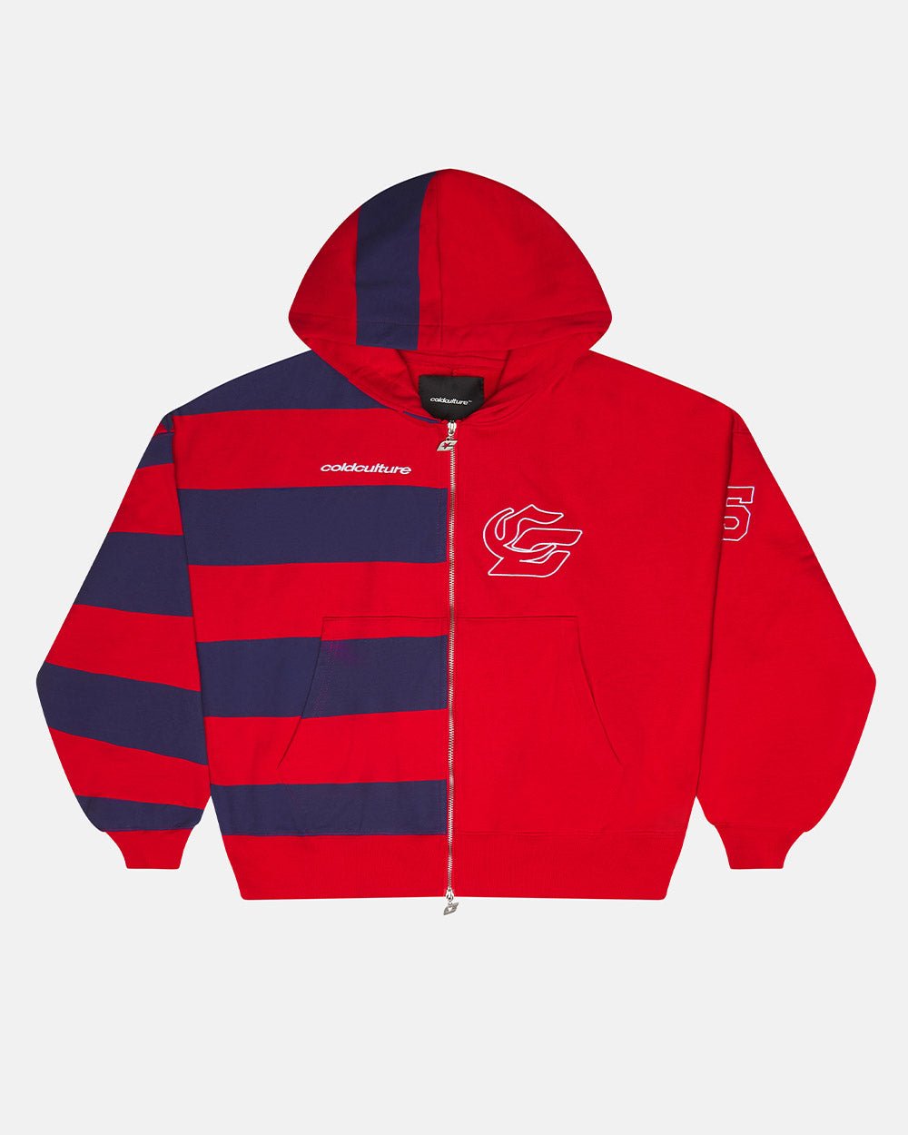 BARNA ZIP HOODIE RED & DAR BLUE - Cold Culture #packshot