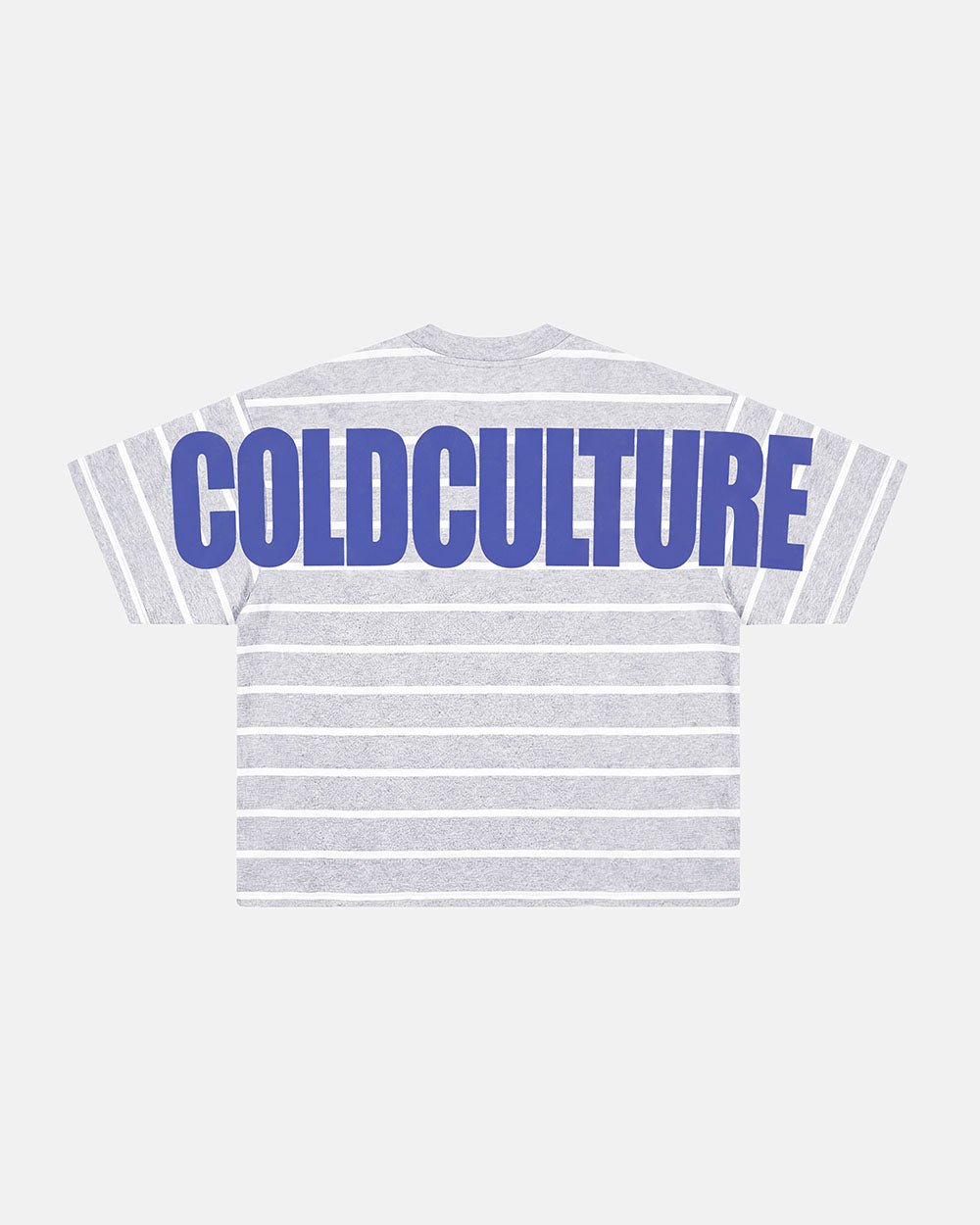BAY STRIPE TEE GREY - grey striped tee, back view - Cold Culture #packshot