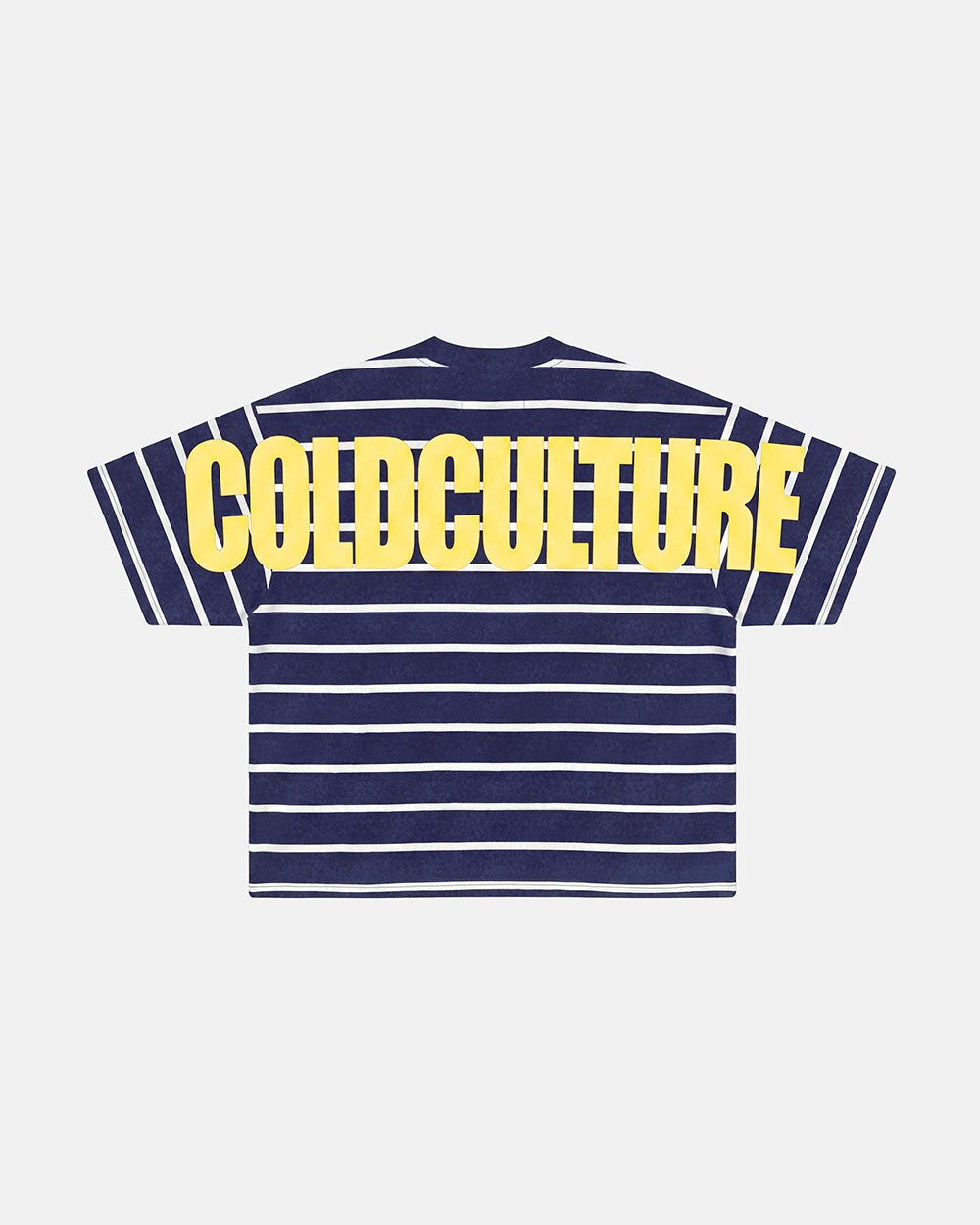 BAY STRIPE TEE NAVY - navy striped tee, back view - Cold Culture #packshot