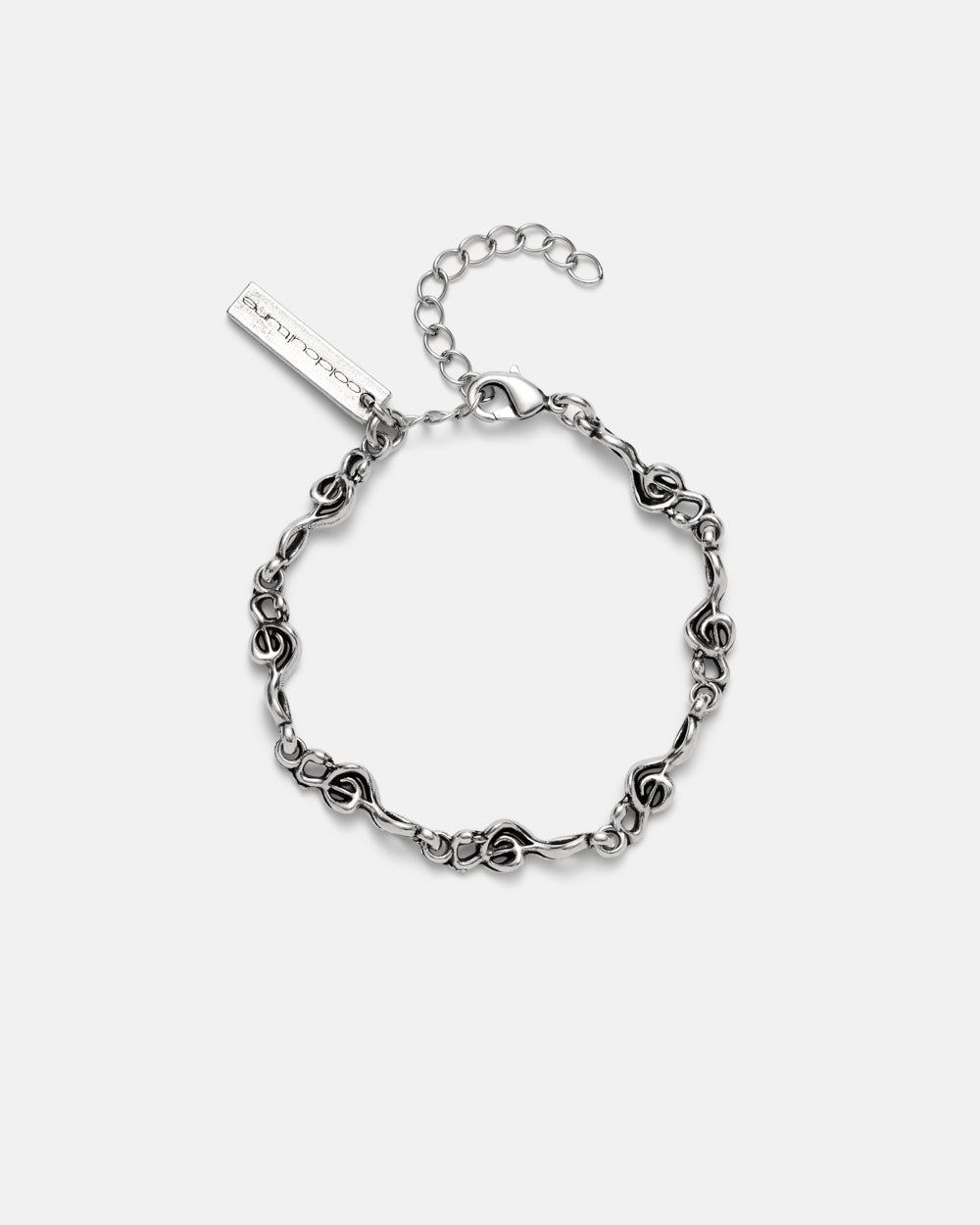 BEAT IT BRACELET SILVER - silver treble clef chain bracelet, front view - Cold Culture #packshot