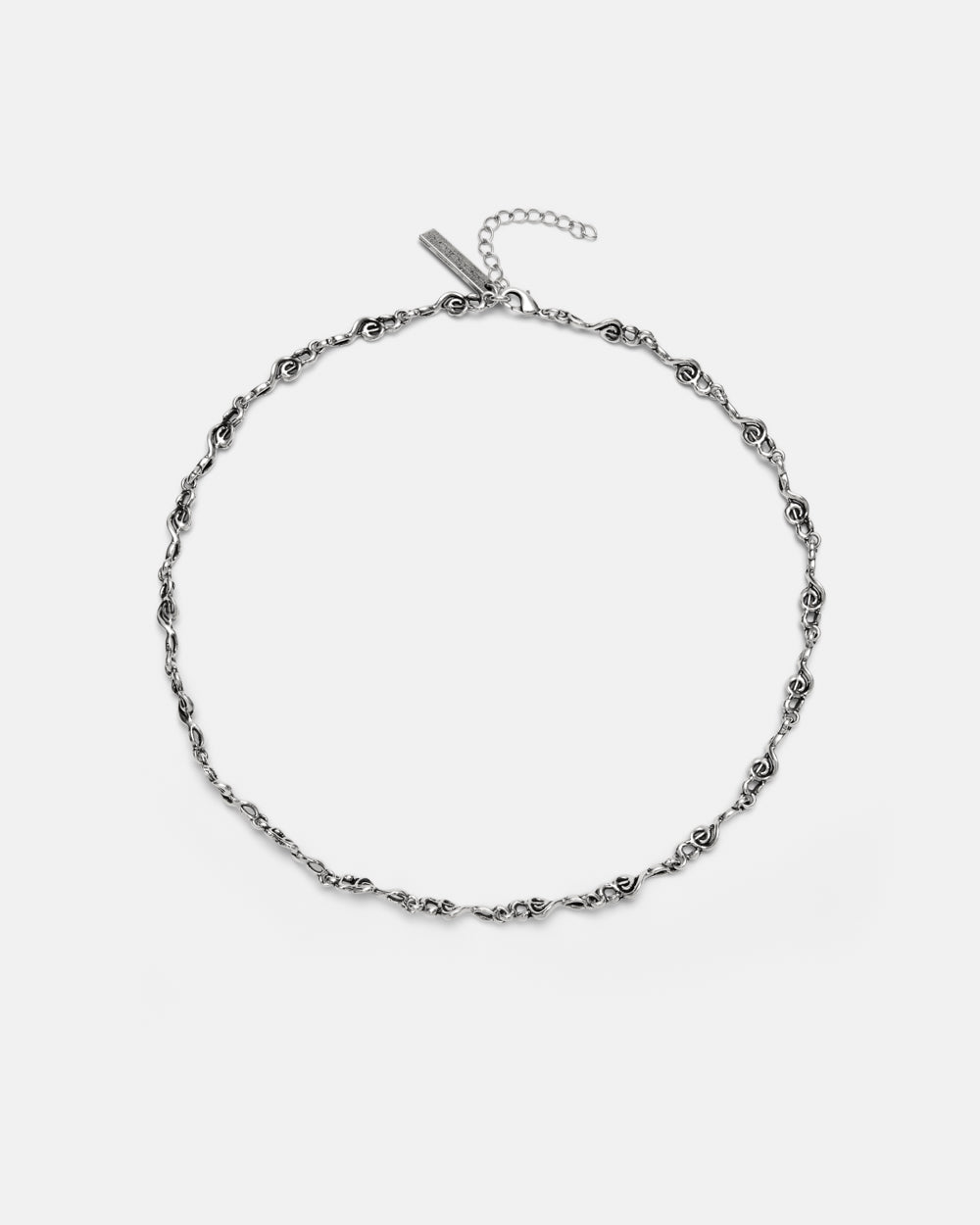 BEAT IT NECKLACE SILVER - silver treble clef chain necklace, front view - Cold Culture #packshot
