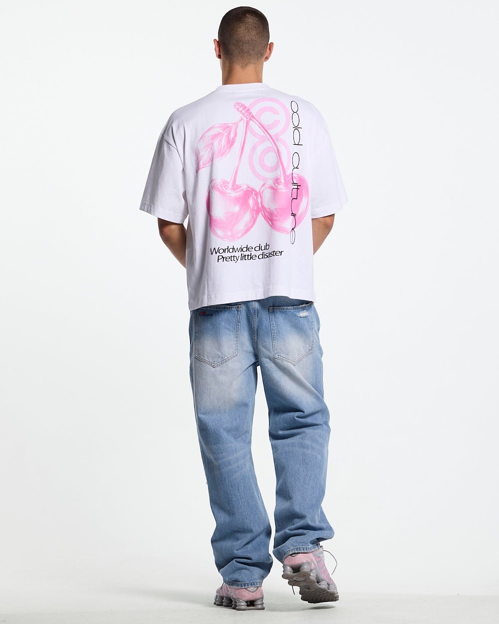 BERRY TEE WHITE - white graphic print tee, back view on male model - Cold Culture #man