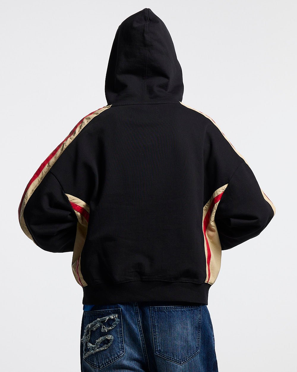 BIKER ZIP HOODIE BLACK - black oversized zip-up hoodie, back view on female model - Cold Culture #woman