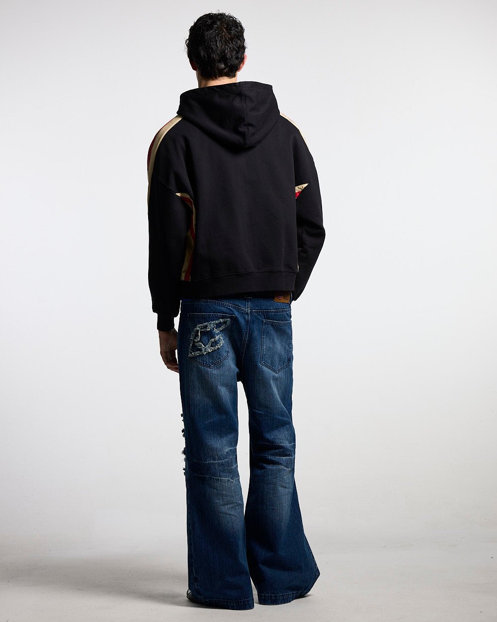BIKER ZIP HOODIE BLACK - black oversized zip-up hoodie, back view on male model - Cold Culture