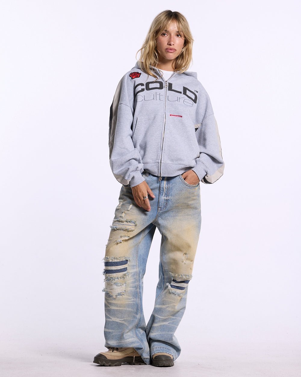 BIKER ZIP HOODIE HEATHER GREY - Cold Culture