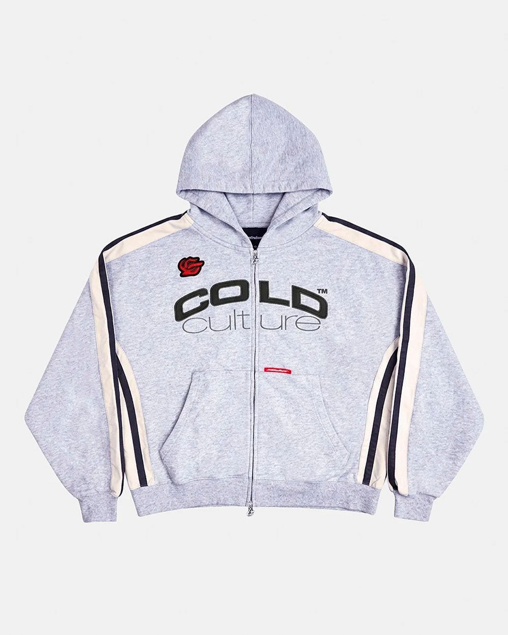 BIKER ZIP HOODIE HEATHER GREY - Cold Culture #packshot