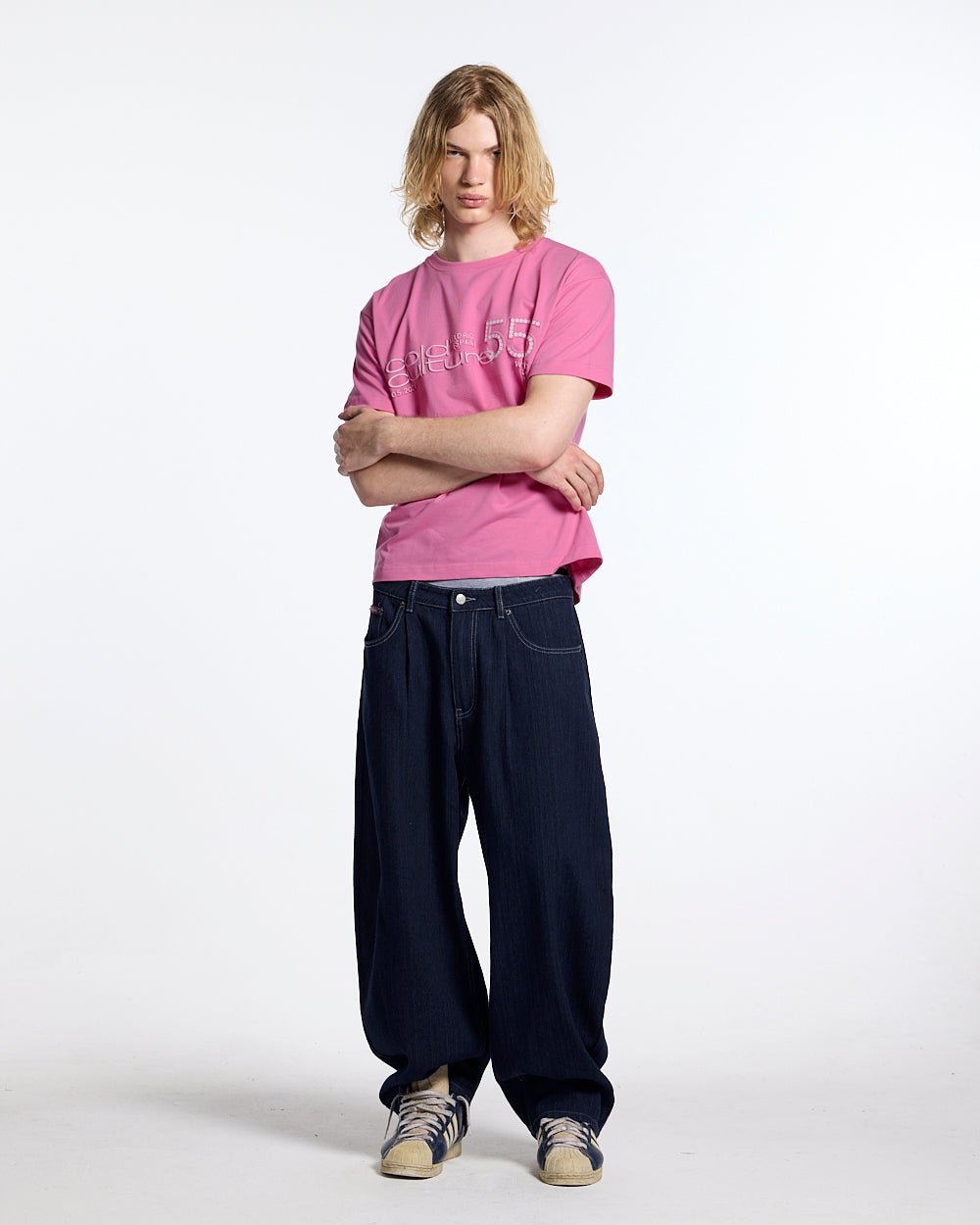 BINGO V4 PANTS BLACK - black denim pants with contrast stitching, front view on male model - Cold Culture #man