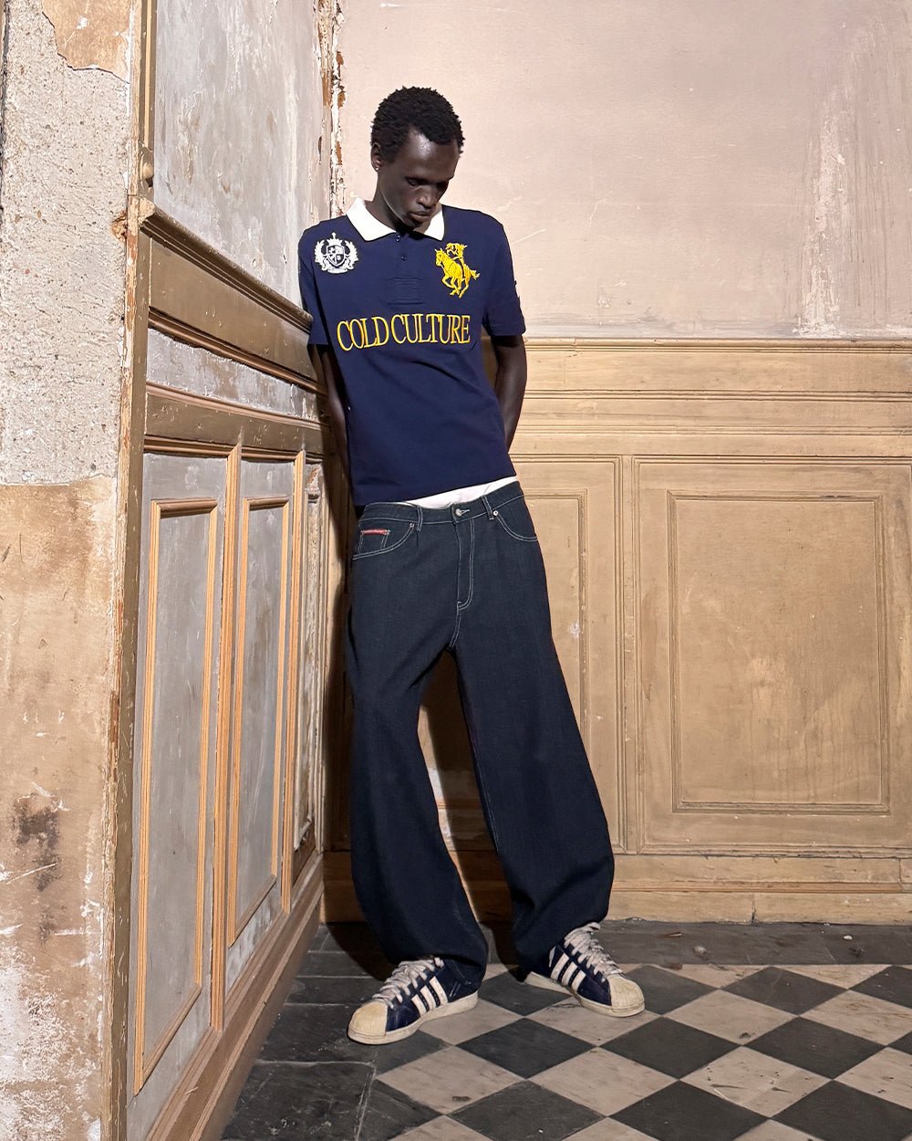 BINGO V4 PANTS BLACK - black denim pants with contrast stitching, street style shot - Cold Culture