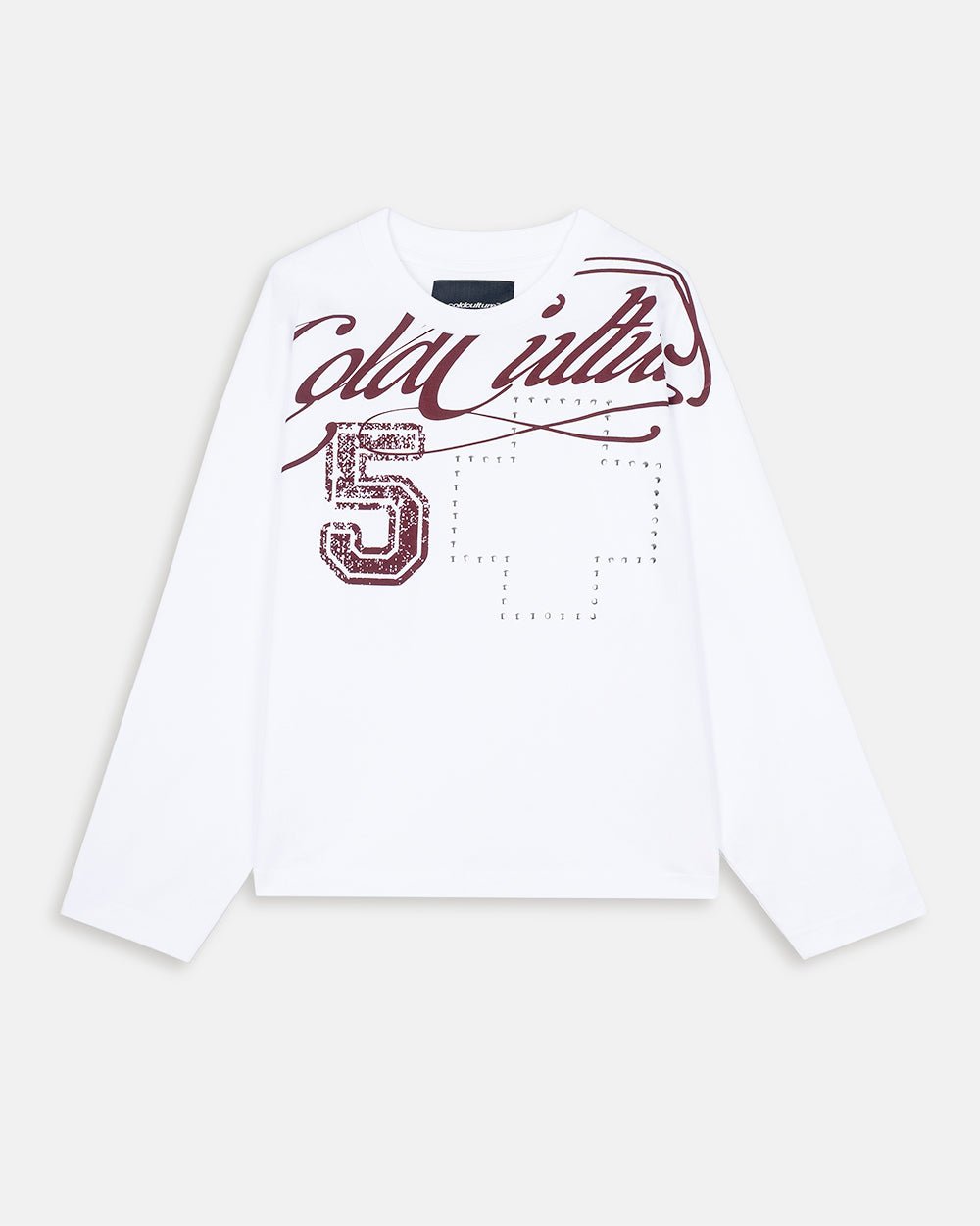 BLESSINGS LONGSLEEVE WHITE - white script print longsleeve tee, front view - Cold Culture #packshot