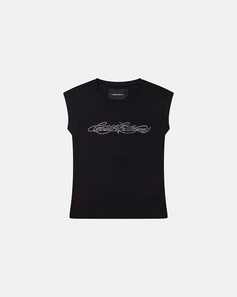 BLING BABY TEE BLACK - black fitted baby tee, front view - Cold Culture #packshot
