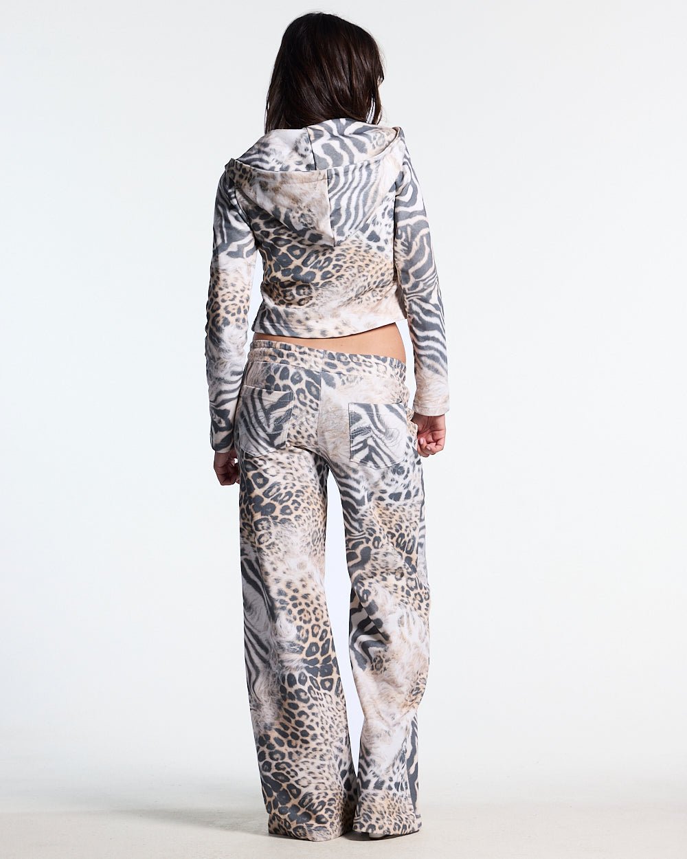 BLING SWEATPANTS LEOPARD - leopard print sweatpants, back view on female model - Cold Culture #woman