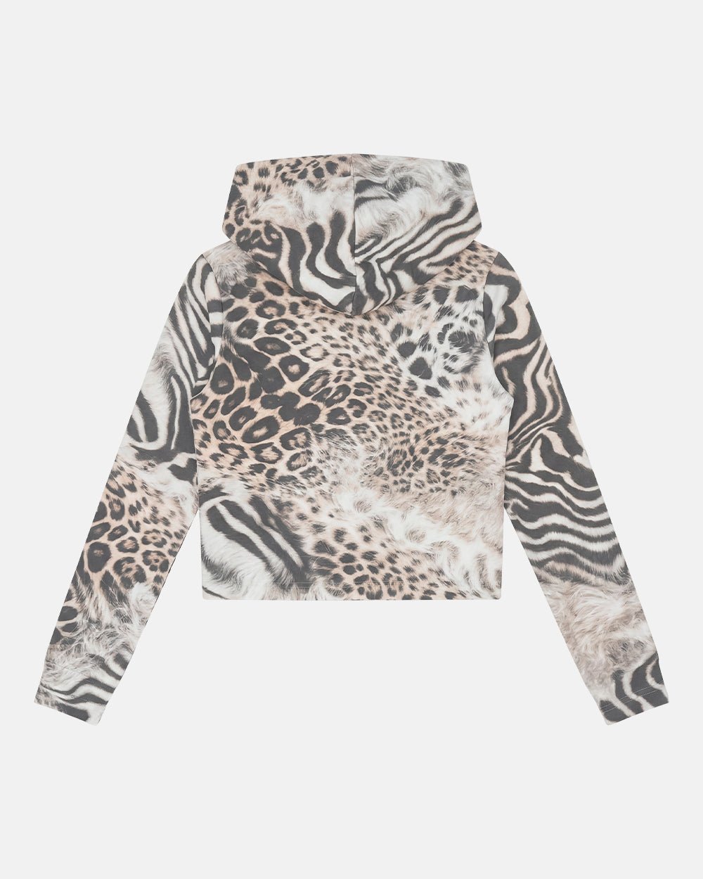 BLING ZIP HOODIE LEOPARD - leopard print cropped zip hoodie, flat lay - Cold Culture #packshot