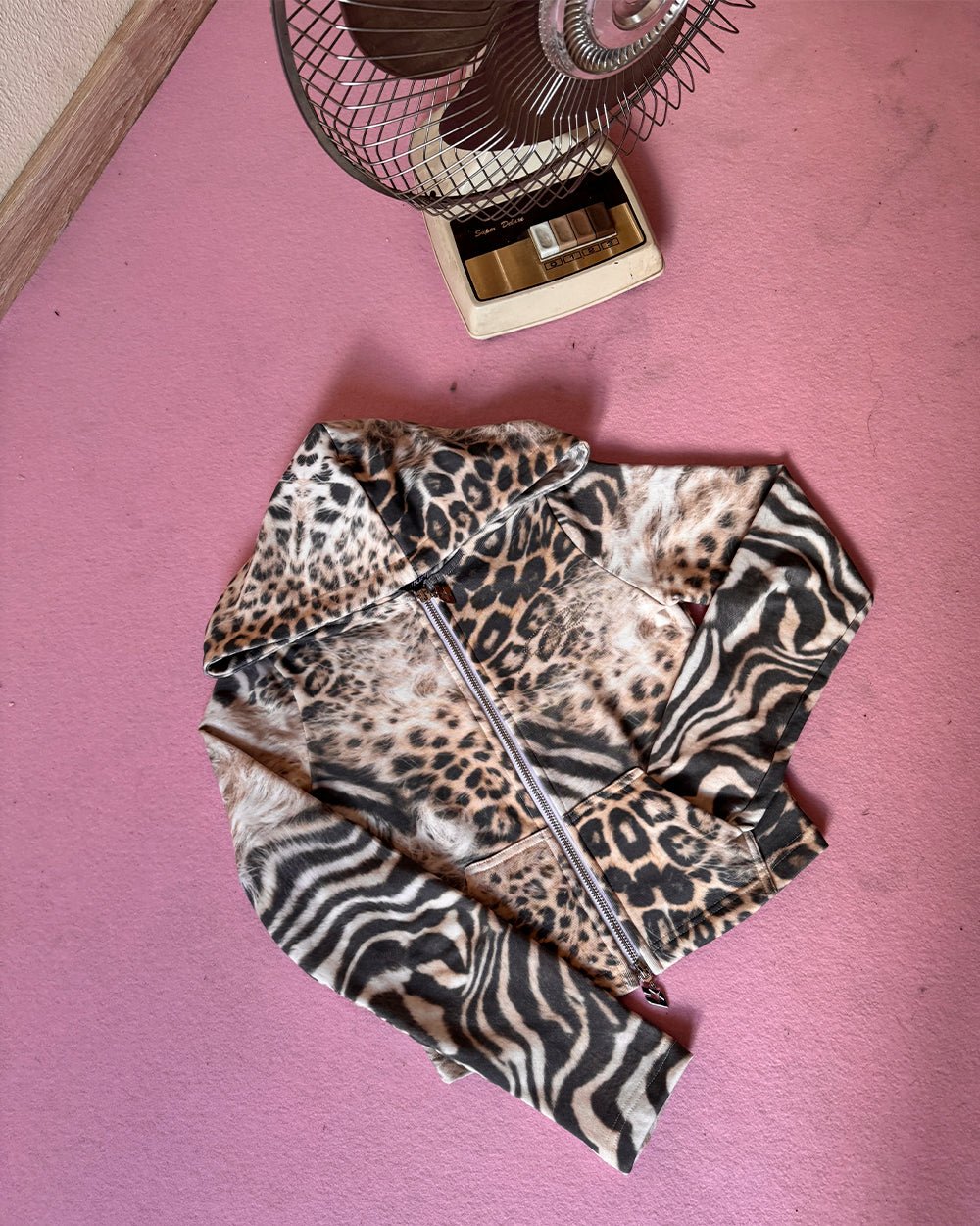 BLING ZIP HOODIE LEOPARD - leopard print cropped zip hoodie, flat lay - Cold Culture