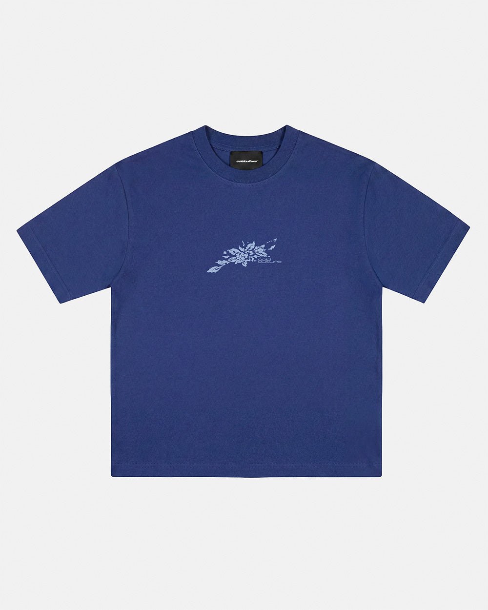 BLOOM TEE NAVY - navy floral print tee, front view - Cold Culture #packshot