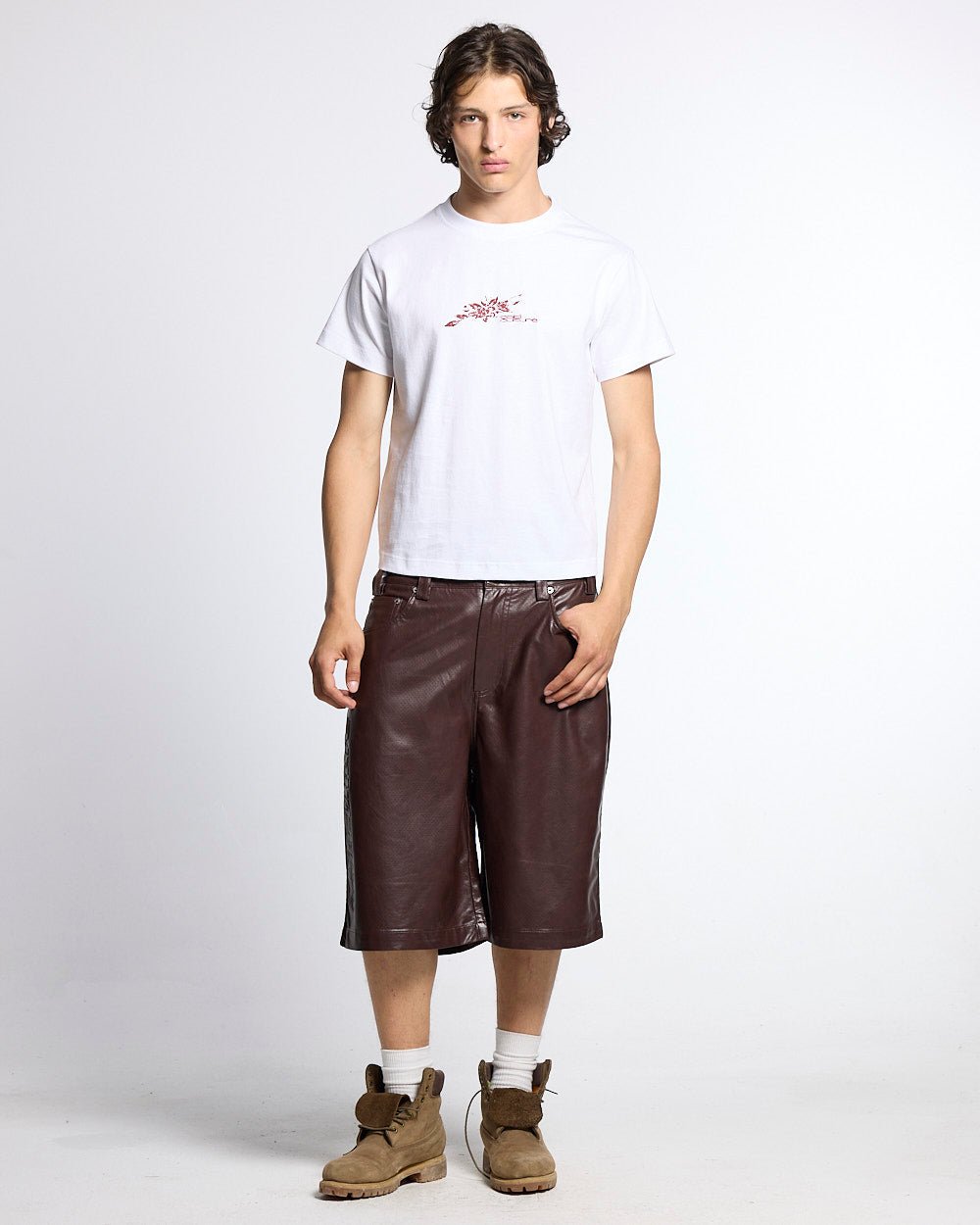 BLOOM TEE WHITE - white floral print tee, front view on male model - Cold Culture #man
