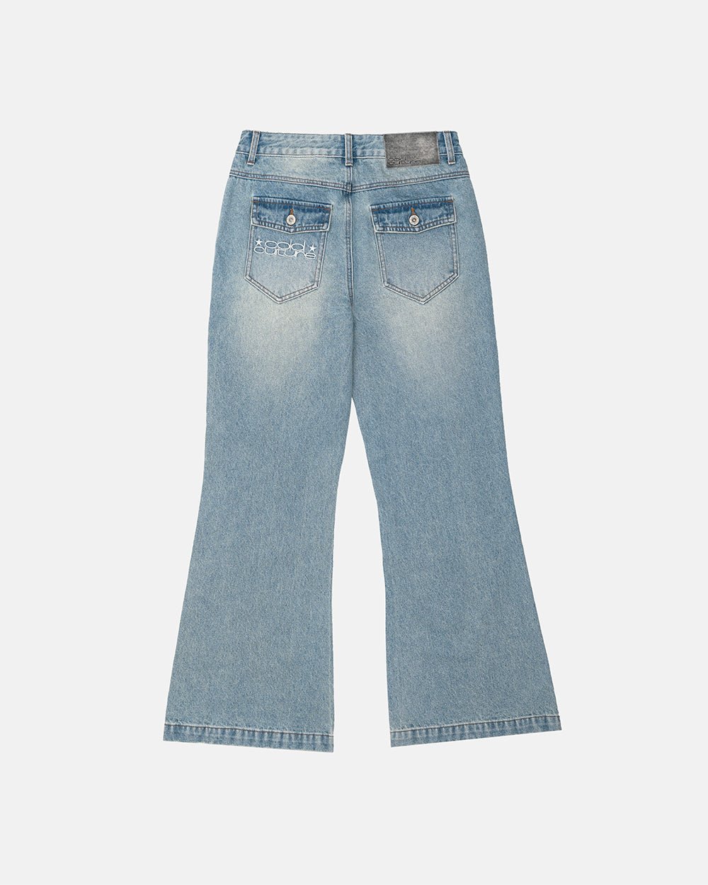 BLURRED V5 BOOTCUT PANTS LIGHT DENIM - light wash denim bootcut pants, back view - Cold Culture #packshot