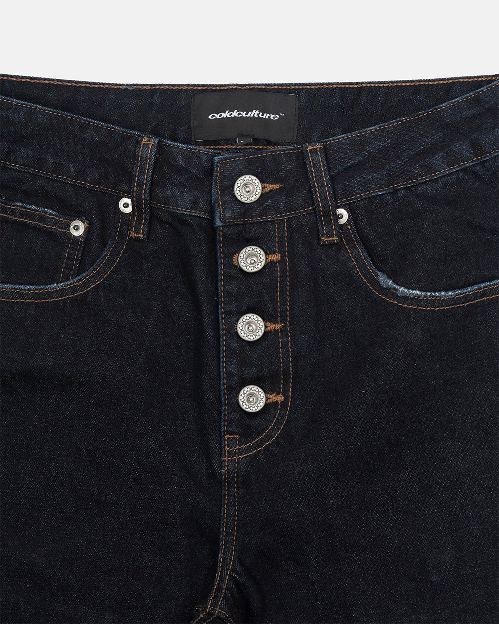 BLURRED V5 BOOTCUT PANTS RAW DENIM - raw denim bootcut pants, detail close-up - Cold Culture