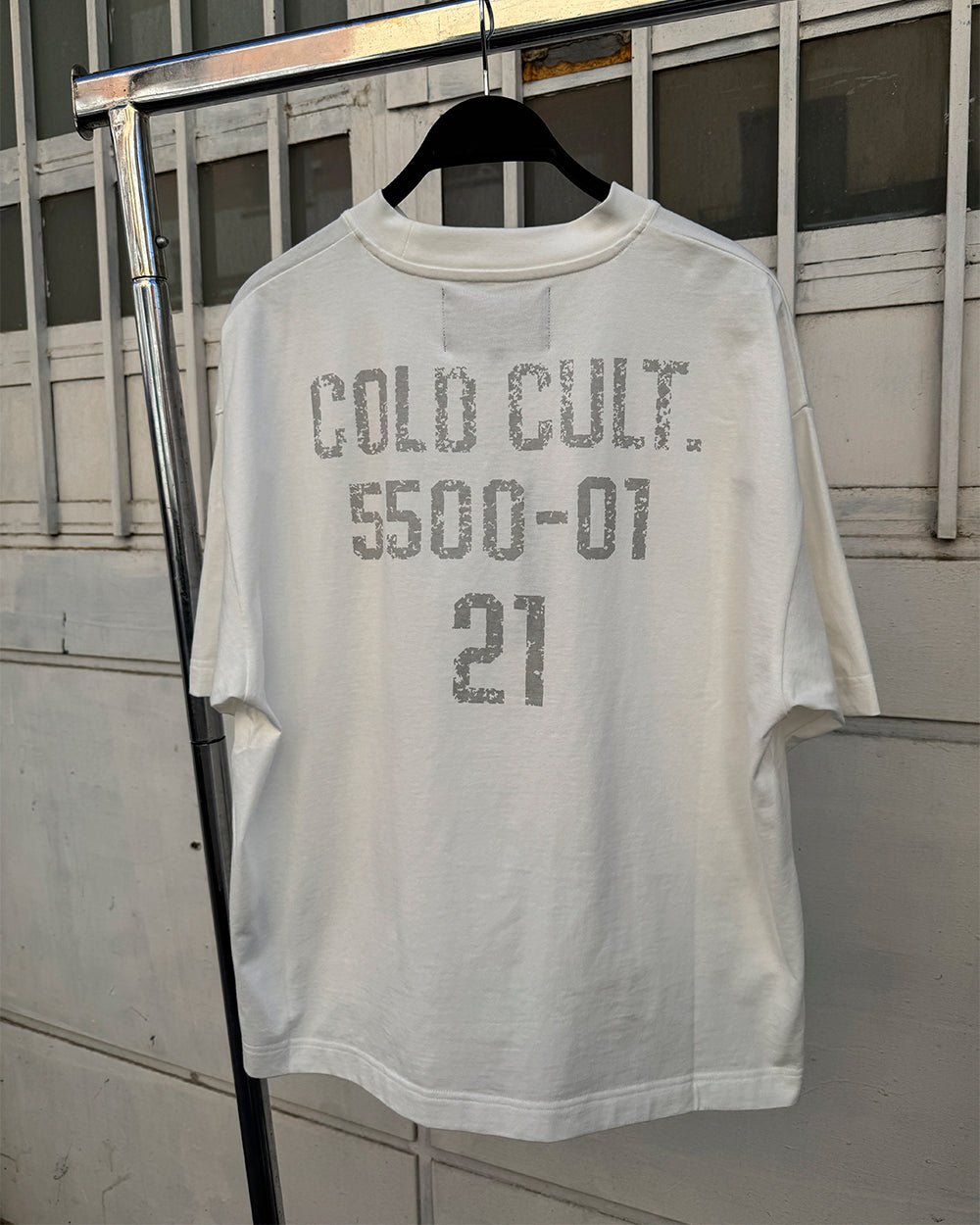 BOARDING TEE WHITE - white oversized graphic tee, back view - Cold Culture